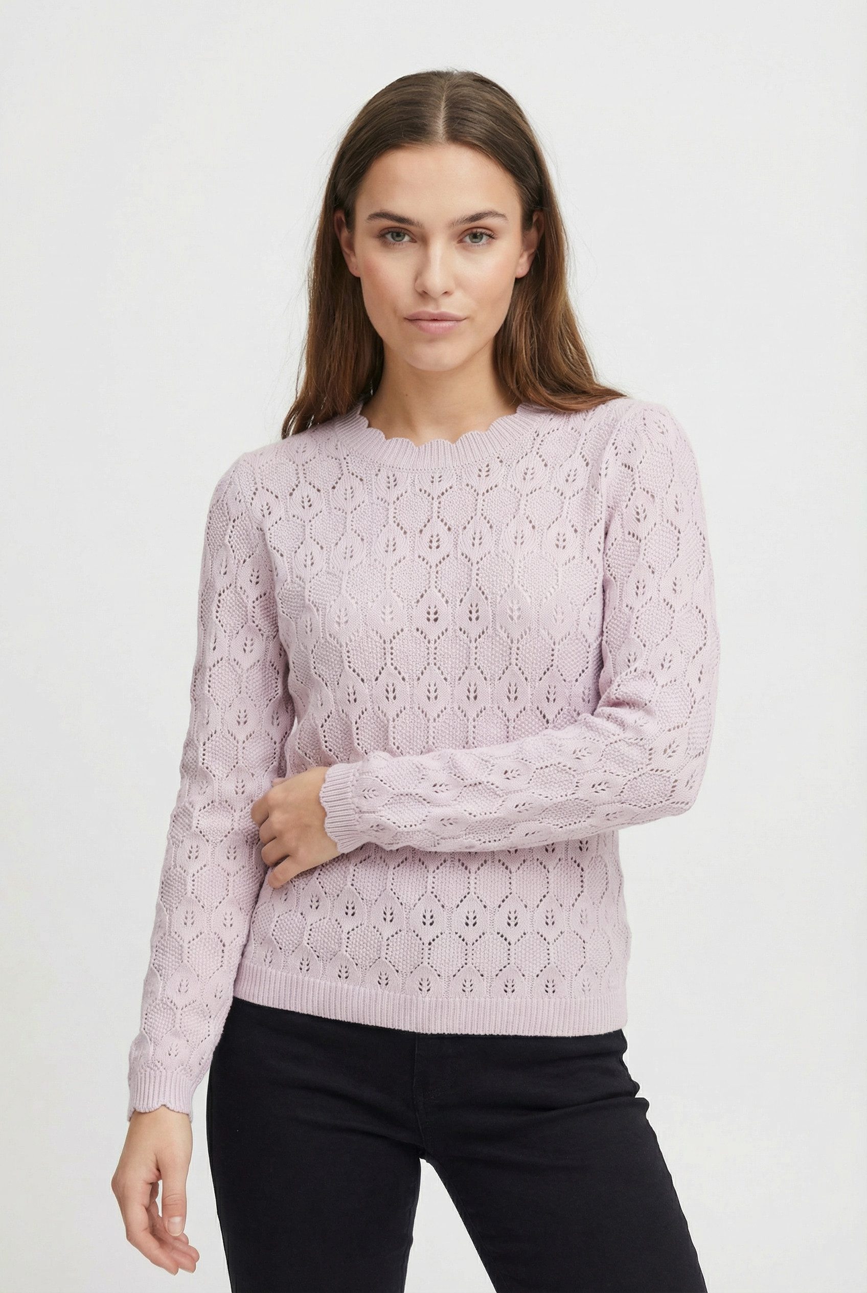 Vila Rundhalspullover VILOWEN L/S POINTELLE KNIT TOP/PB