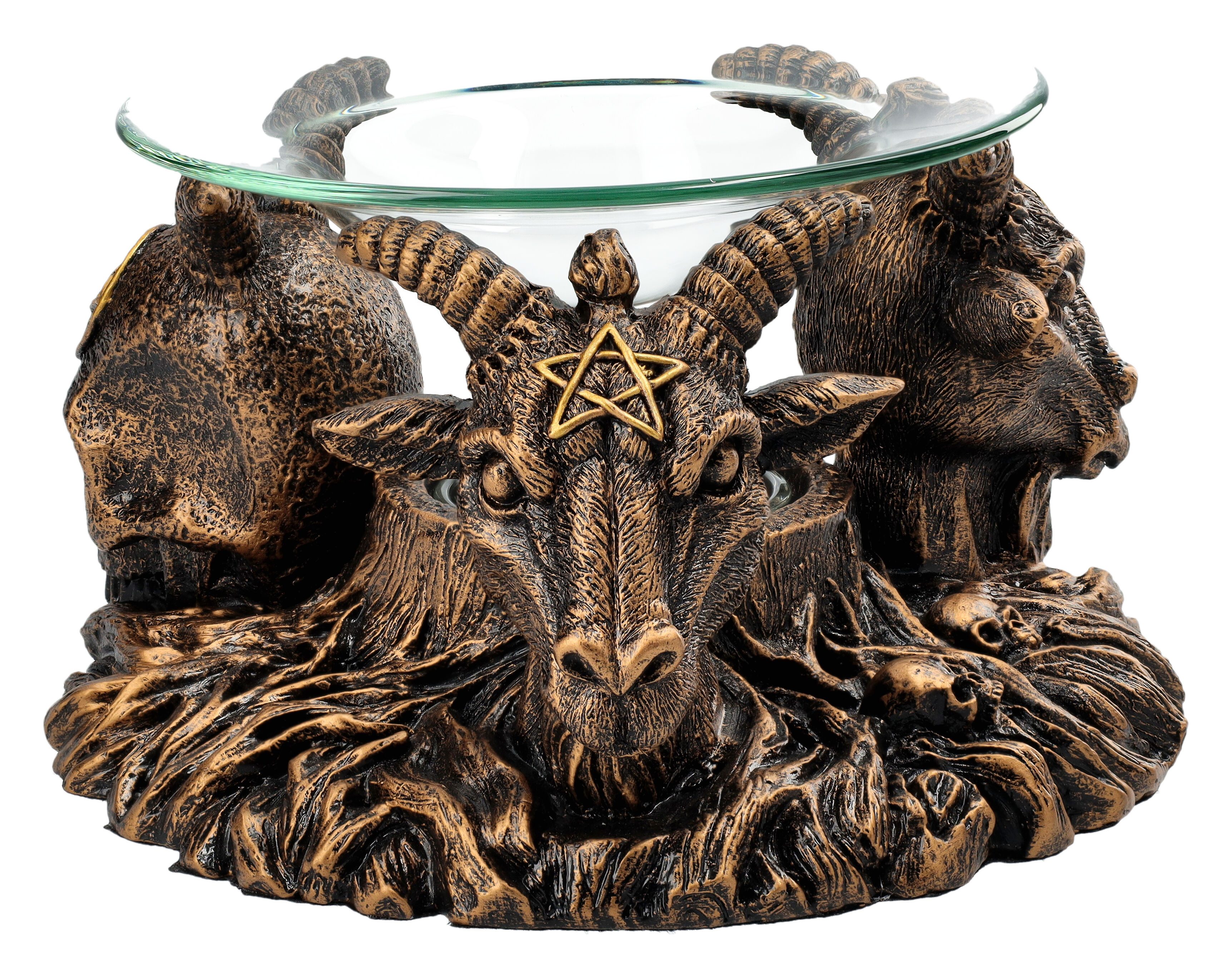 Figuren Shop GmbH Duftlampe Duftlampe - Baphomet & Totenkopf - Fantasy Gothic Dekoration Teelicht