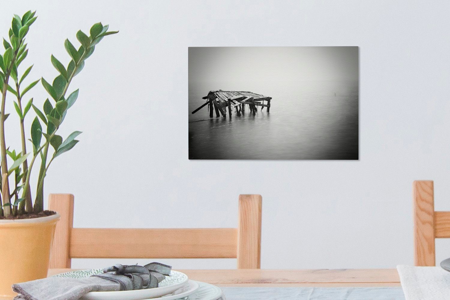 Leinwandbilder, (1 30x20 Wanddeko, minimalistische Wandbild Meereslandschaft, OneMillionCanvasses® weiß Leinwandbild St), und cm Aufhängefertig, Schwarz