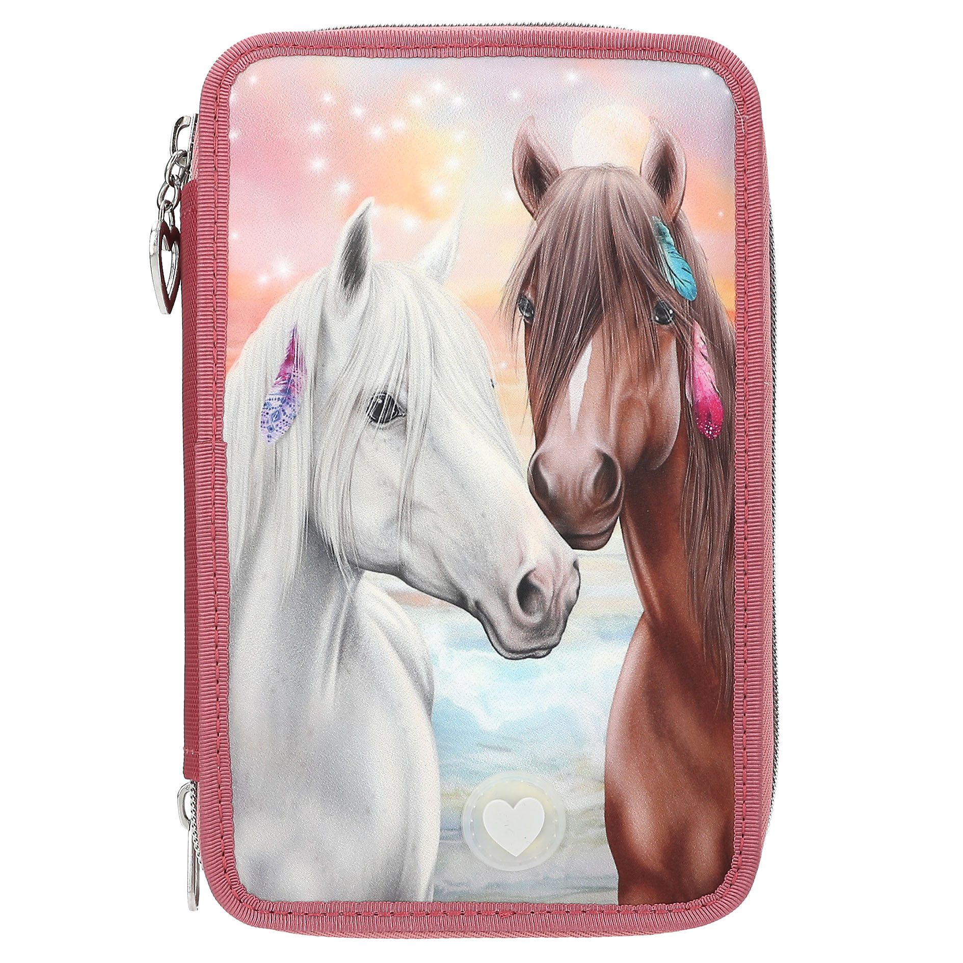 Depesche Federmäppchen DEPESCHE Miss Melody Federtasche LED Pferde mit Herz-Anhänger 3-Fach