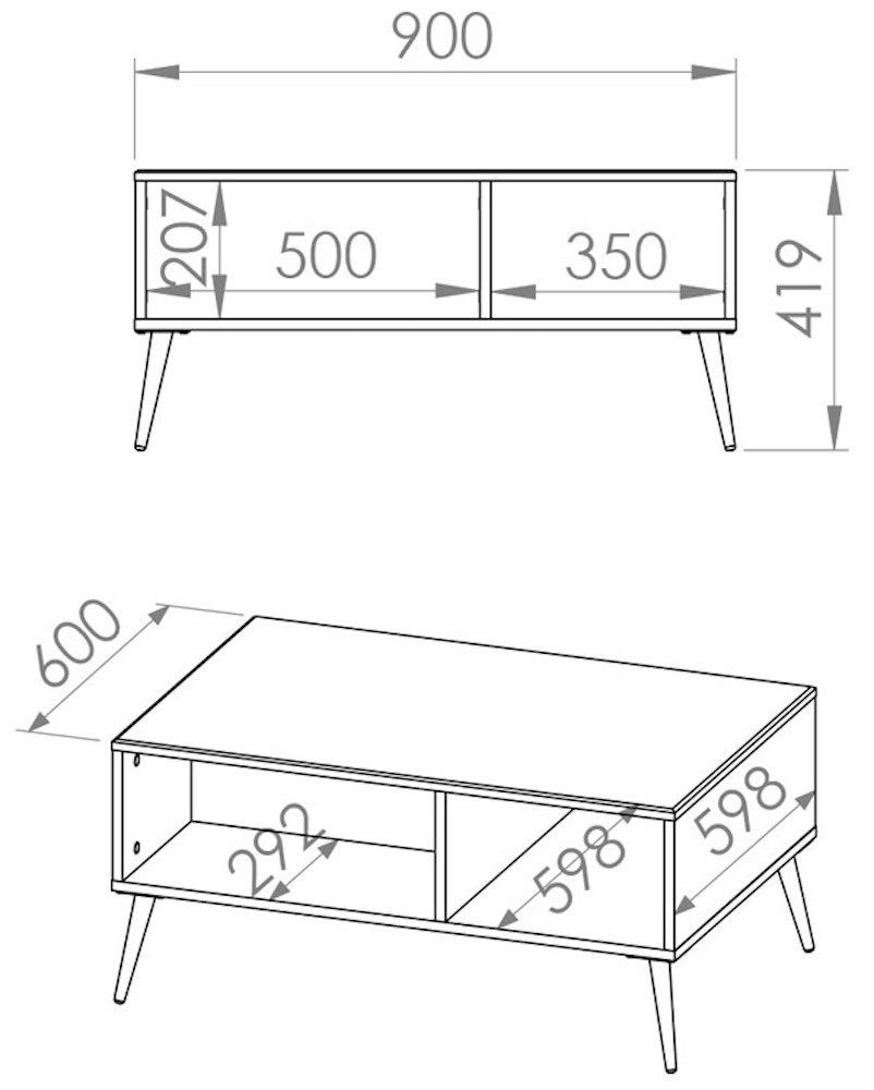 90cm Goldin, matt, weiß Couchtisch Hochglanz Feldmann-Wohnen weiß gold /