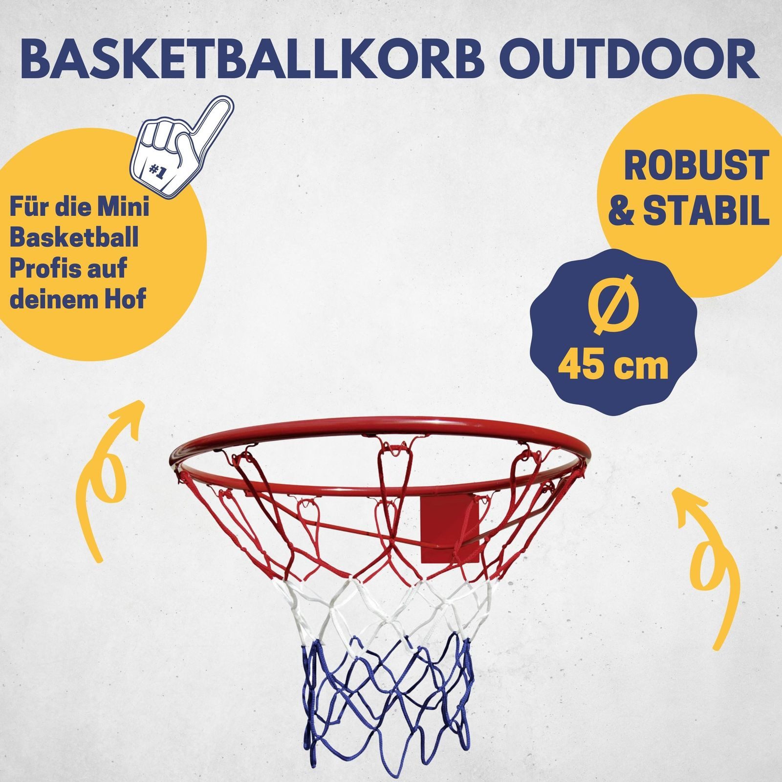 Best Sporting Basketballkorb Basketballkorb Outdoor Wandmontage Set mit Basketball und Pumpe, Stabiler Basketball Korb Outside mit Standard Ø 45 cm und Netz