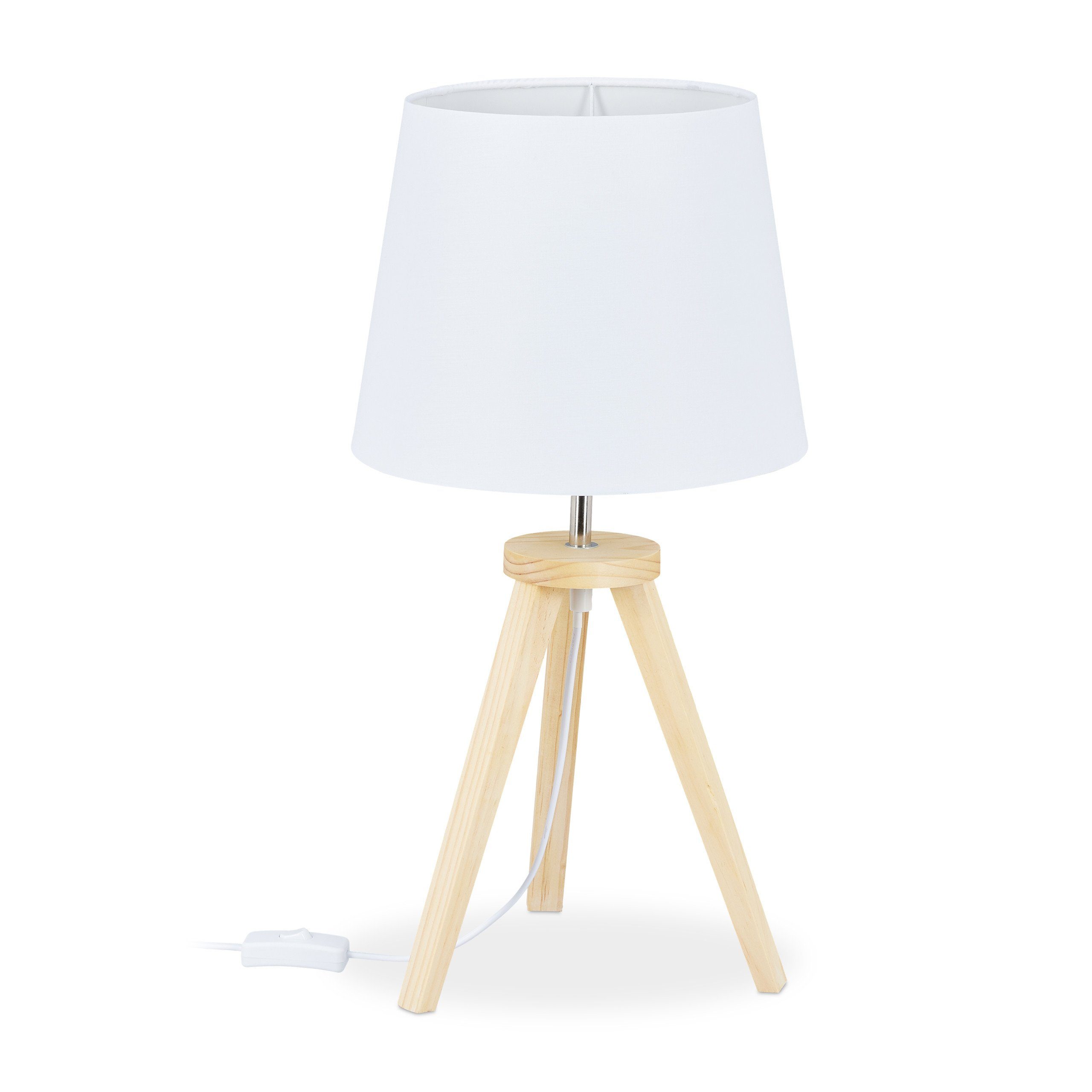 Tischleuchte Tischlampe 30cm Holz Braun Weiß Nachttisch-Lampe Schreibtischlampe 