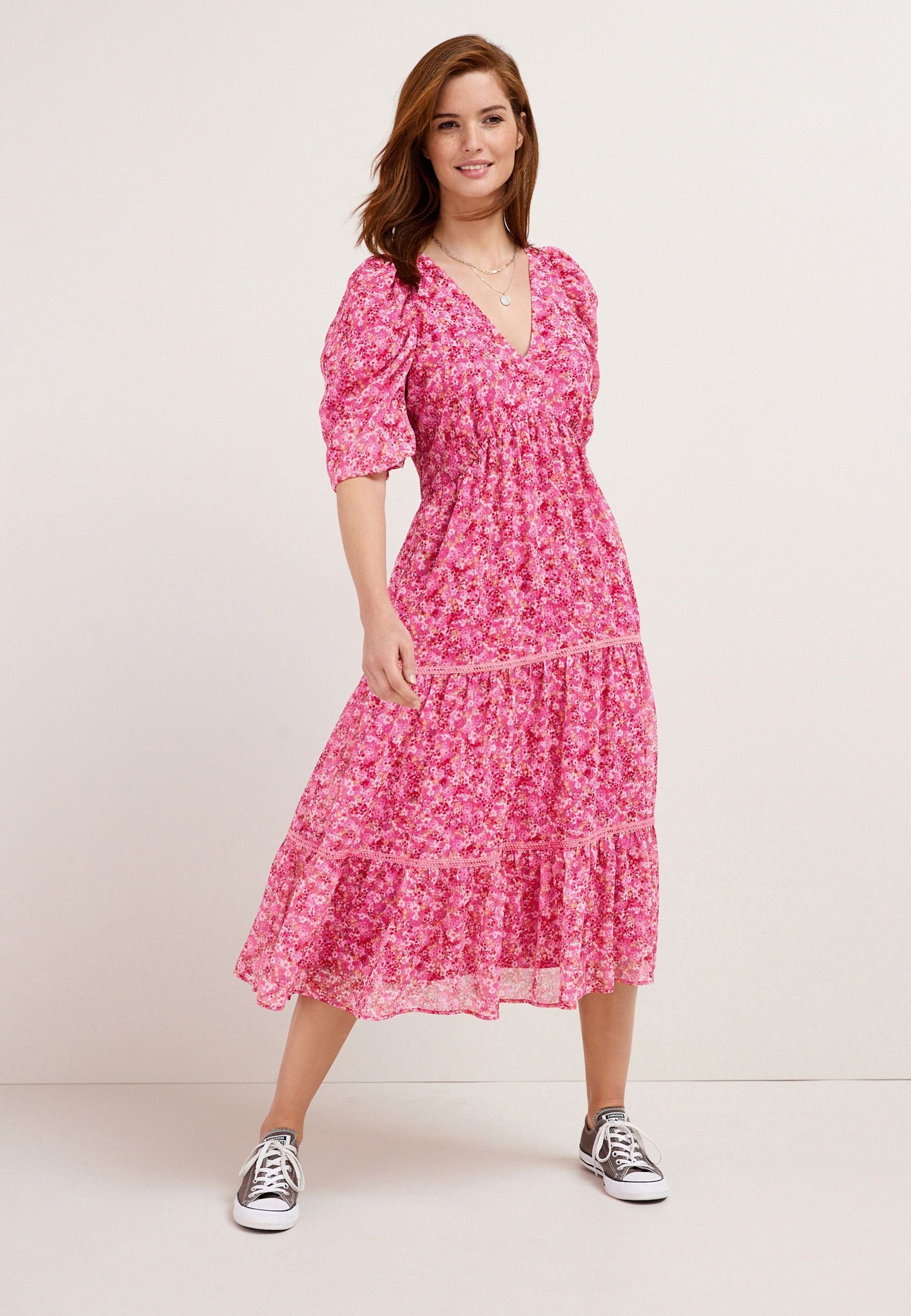 Next Druckkleid Gestuftes Print Kleid Pink (1-tlg) mit