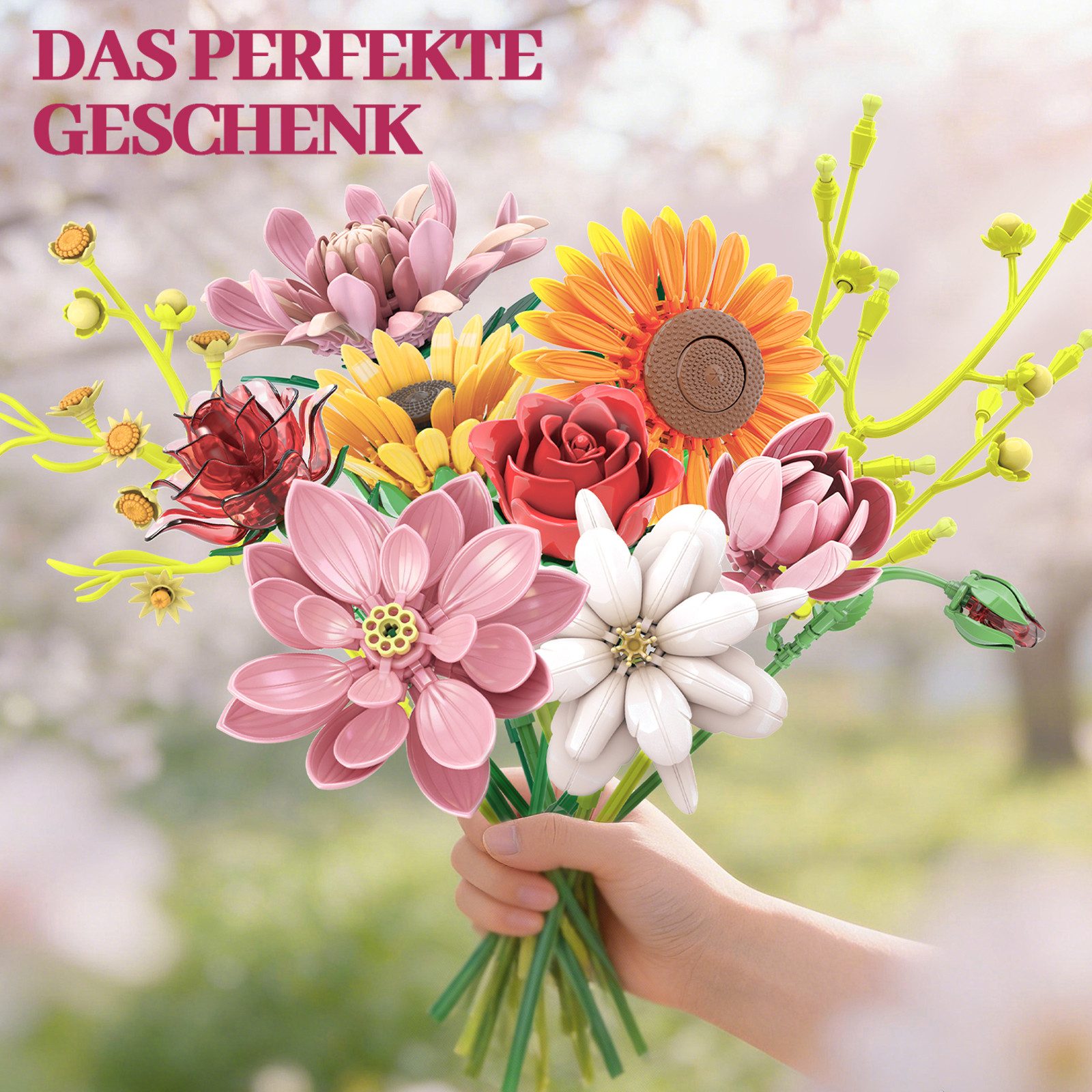 Esun Blumensträuße Bausteine Blume Set, Blumen und Pflanzen Serie 520 St. Spielbausteine, (Set, 520 St., Komplettset), Home Deko Flower Muttertag Geburtstag Valentinstag
