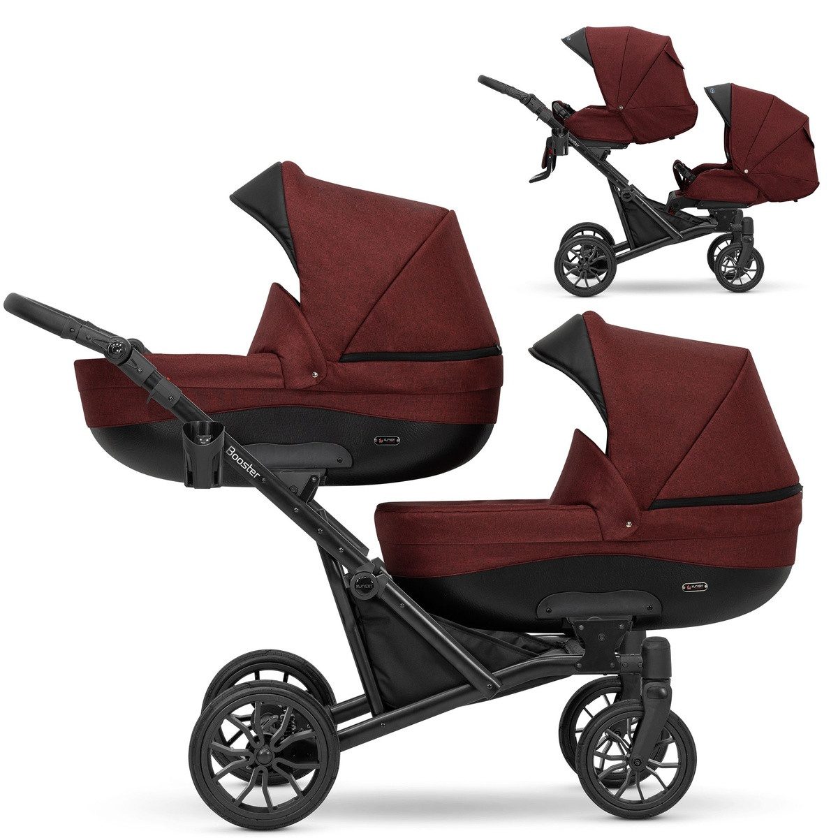 KUNERT Zwillings-Kombikinderwagen Kunert 2 in1 BOOSTER Graphite Zwillingskinderwagen, Zwei Zertifikate von TUV NORD und ZETOM, EN 1888-1:2018 konform