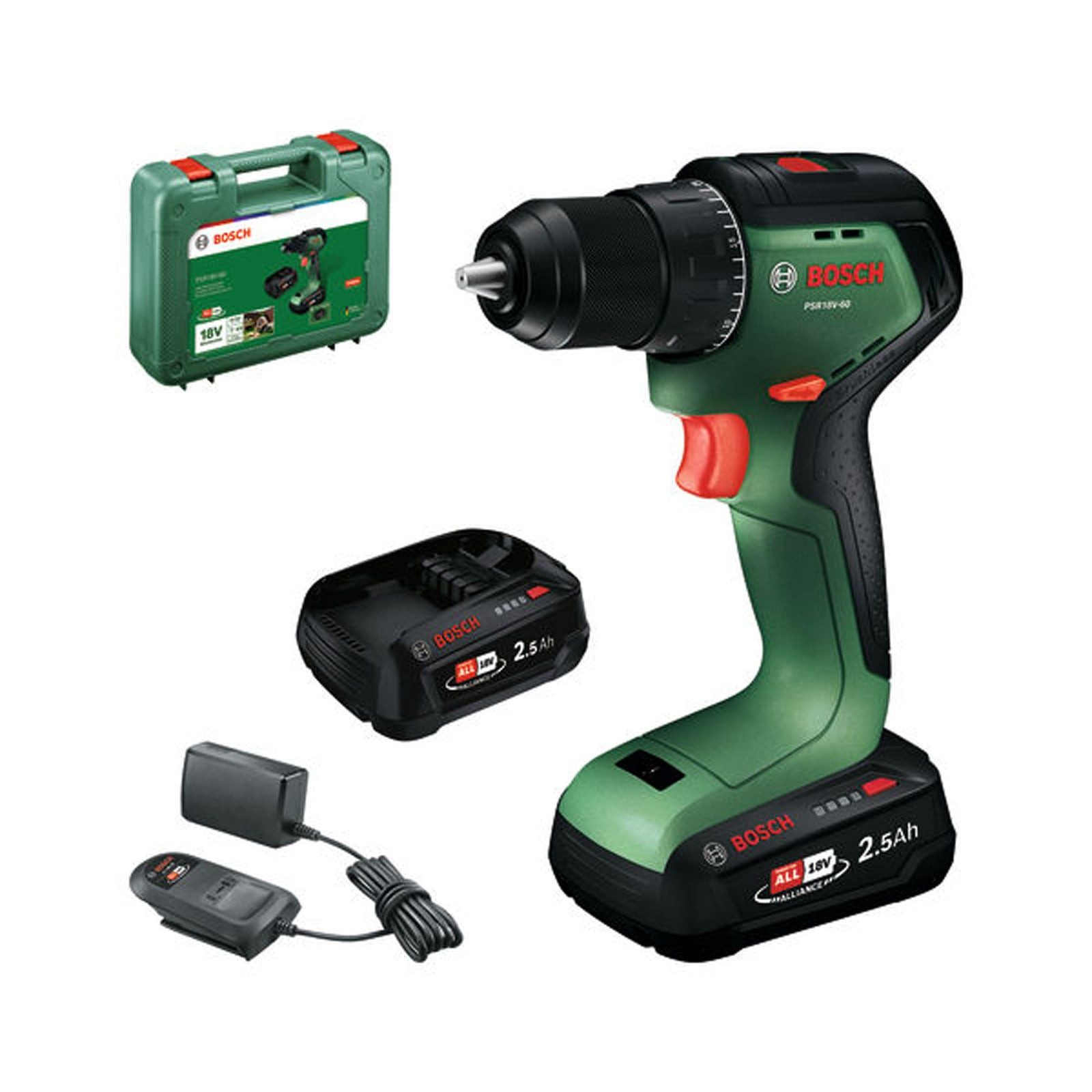 BOSCH Akku-Bohrschrauber Bosch Akku-Bohrschrauber PSR18V-60 / 2x Akku PBA 18V 2.5Ah in Handwerk