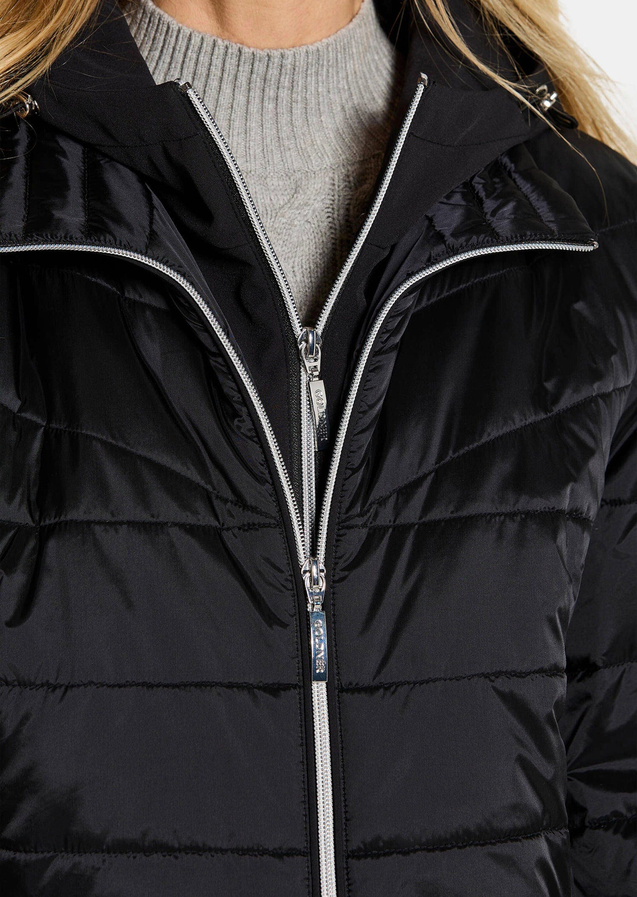GOLDNER Kurzmantel Kurzgröße: Wintermantel mit Softshell-Einsatz Kapuzenjacke mit 2-Wege-Reißverschluss, Taschen und Langarm