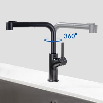 Lonheo Küchenarmatur Hochdruckhahn Küchenarmatur mit Ausziehbar Brause Wasserhahn Schwarz 360° Schwenkbar Mischbatterien, Höhe 302 mm