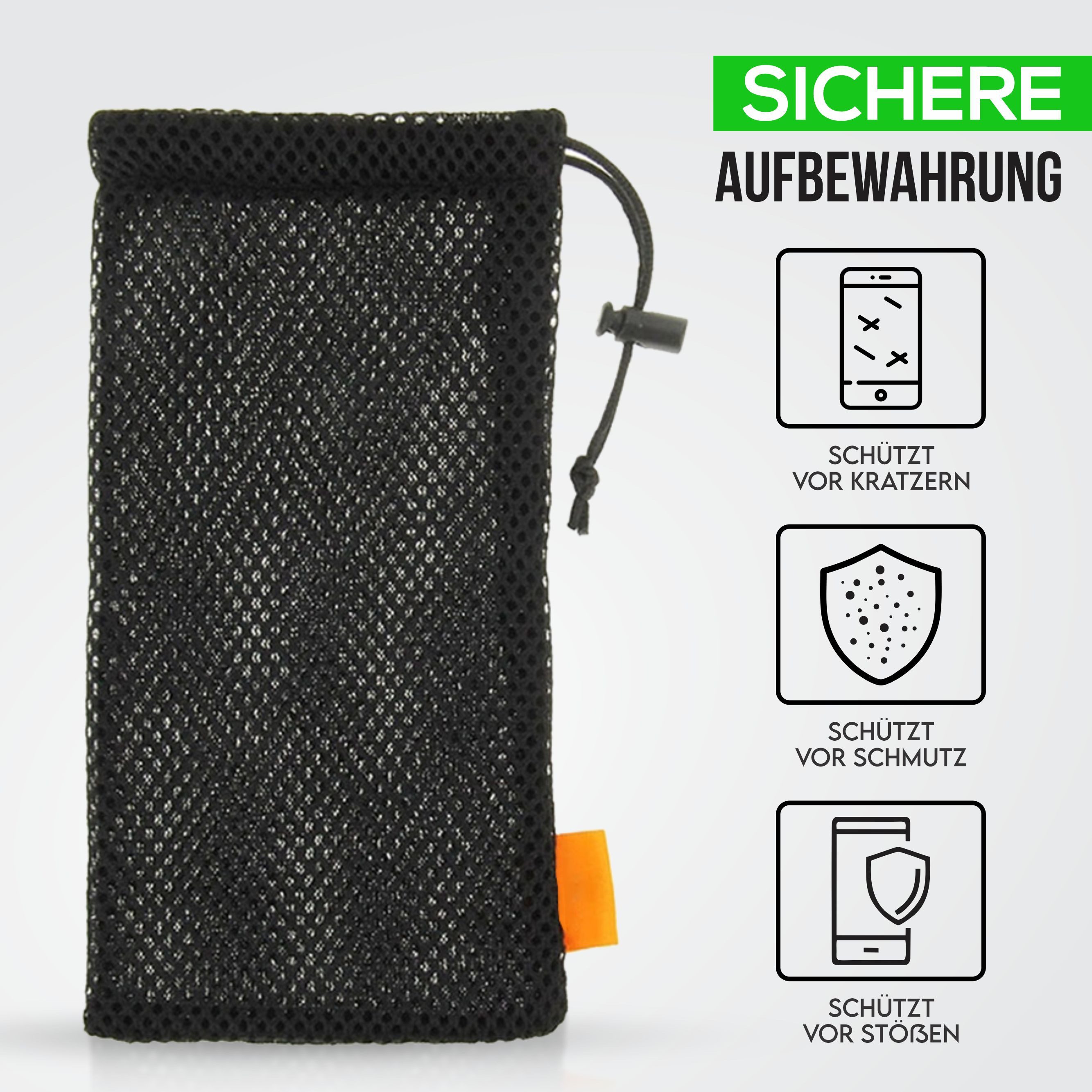 wortek Handyhülle Universal Handytasche Nylon Mesh Tasche Handysocke bis 6,5 Zoll, Netzbeutel mit Kordelzug für Handy, Powerbank, Kopfhörer uvm. – Bild 4 von 5
