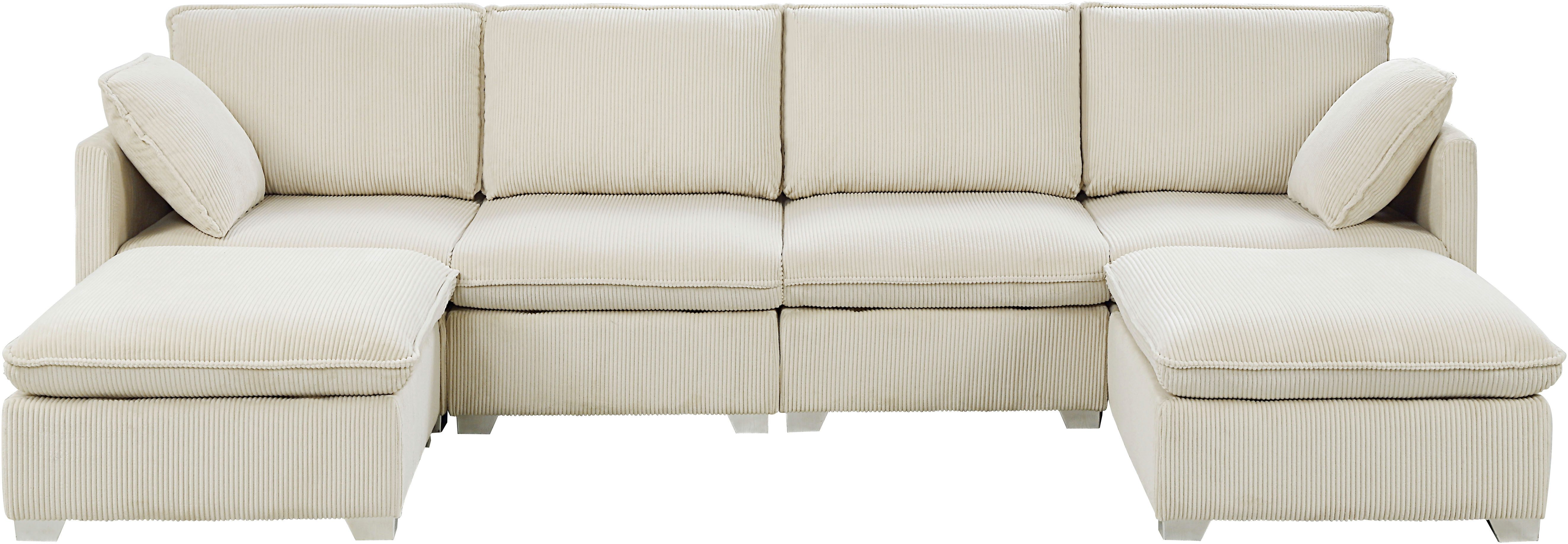 ATLANTIC home collection Wohnlandschaft, modularer 4-Sitzer mit 2 Hockern, weicher Cordbezug