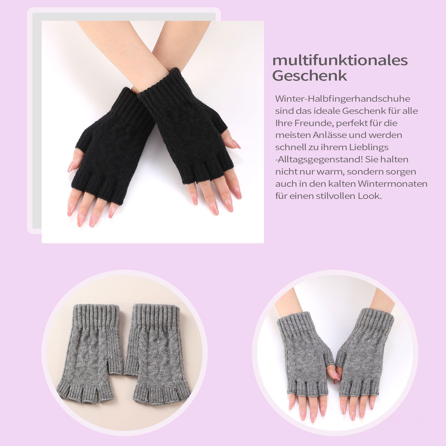 Refttenw Strickhandschuhe Fingerlose Strickhandschuhe,Bequeme, warme Winterhandschuhe