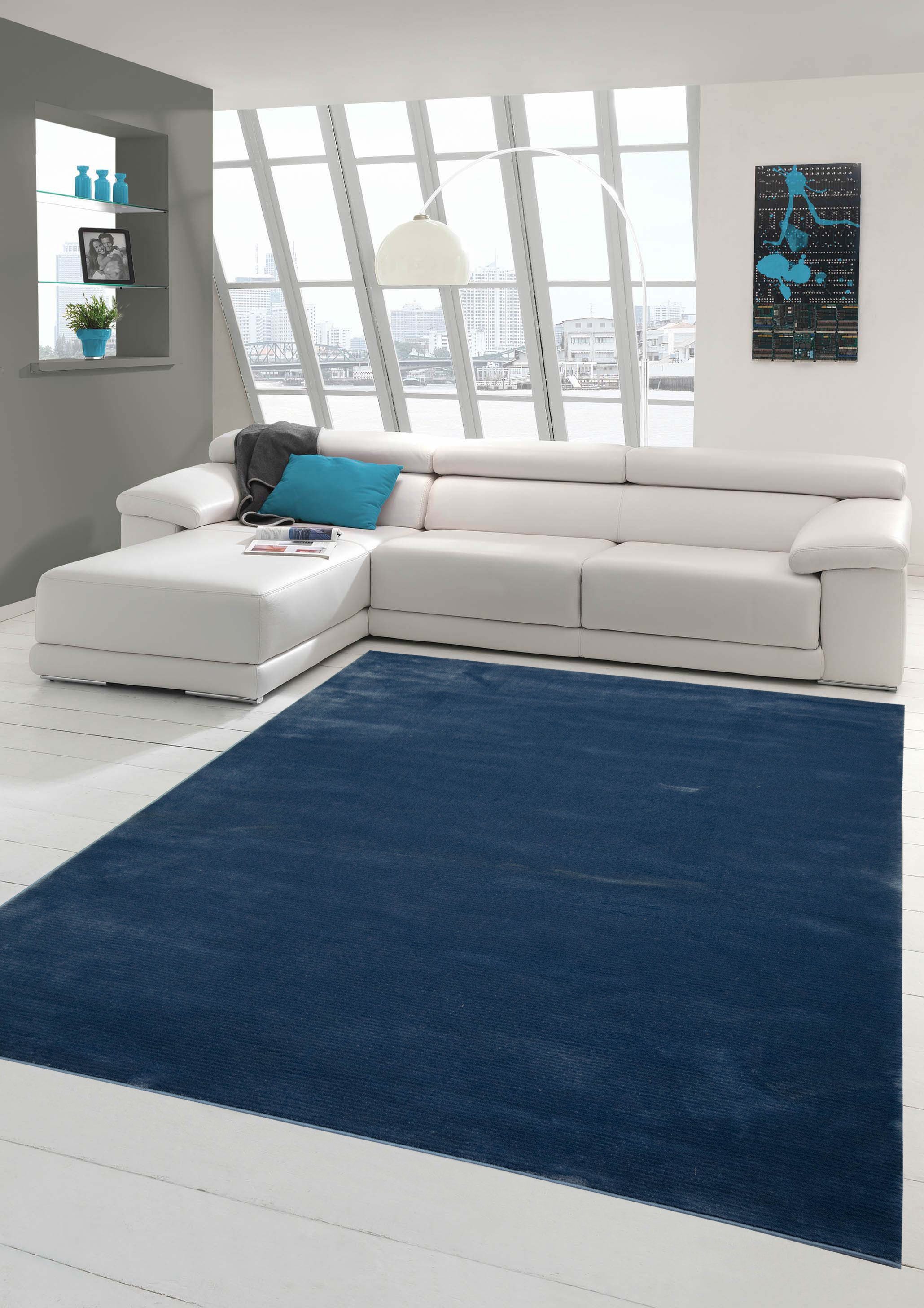 Teppich Teppich modern Kurzflor Teppich Wohnzimmer Designerteppich uni blau,  Teppich-Traum, rechteckig, Höhe: 13 mm | Kurzflor-Teppiche