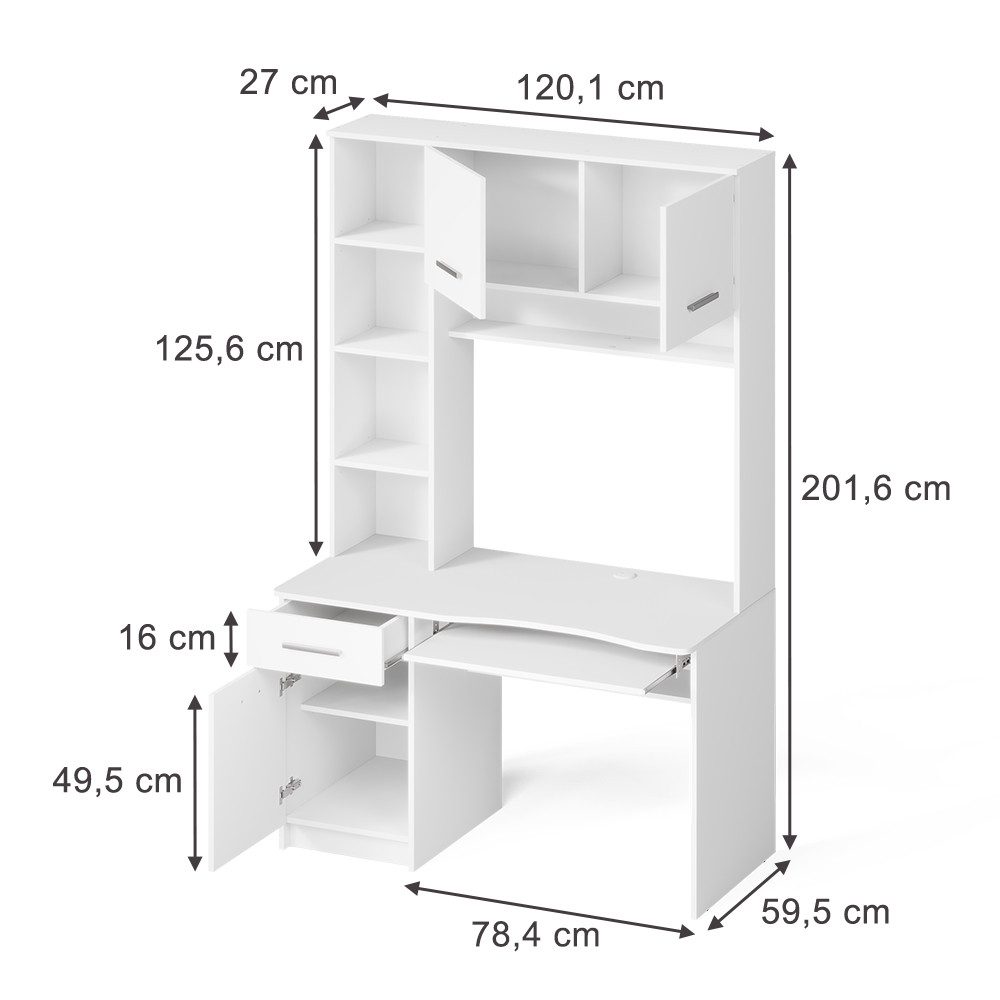 Vicco Schreibtisch Crossline, Weiß, 120.1 x 59.5 cm (1-St)
