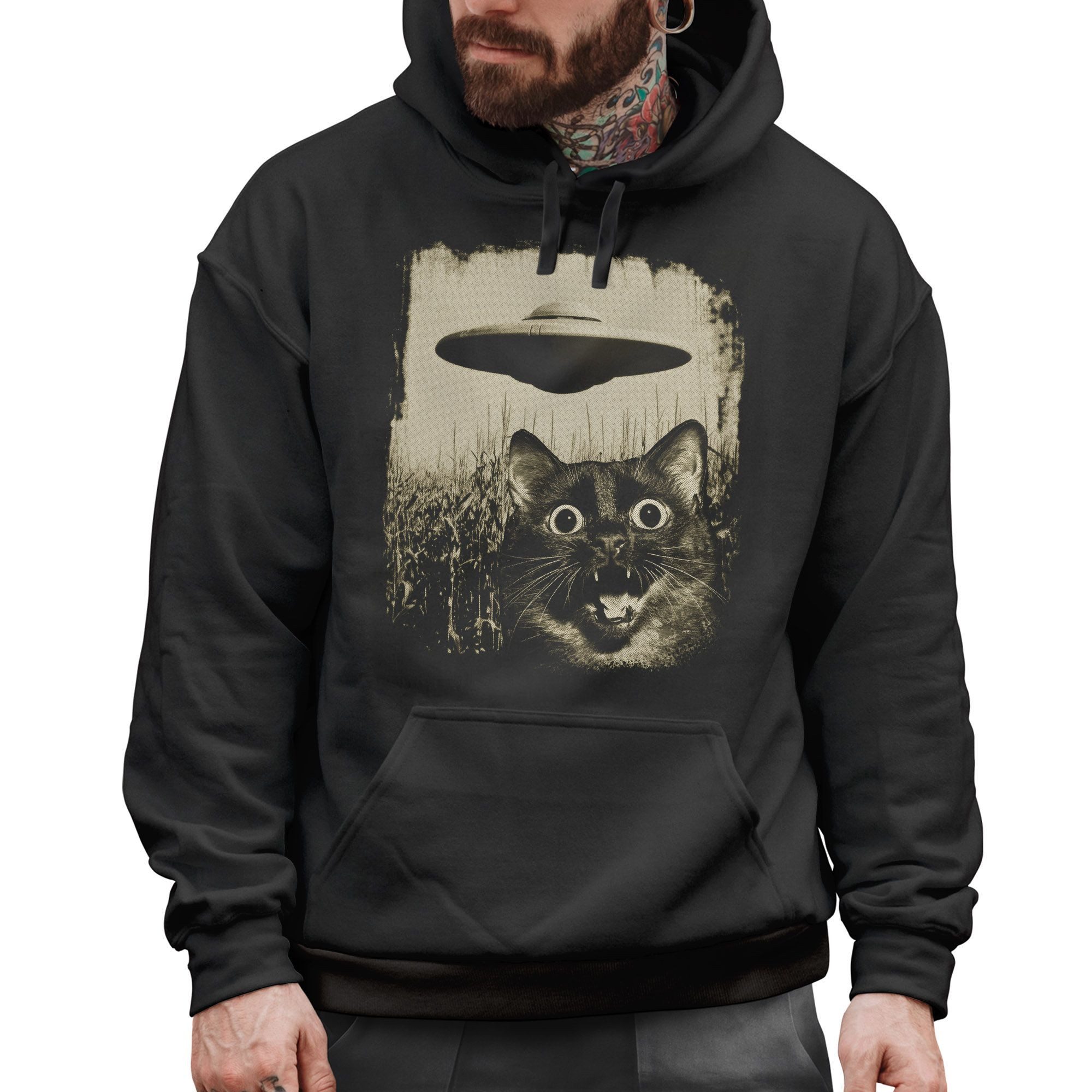 Neverless Hoodie Hoodie Herren UFO Katze Alien Print Kapuzen-Pullover mit A günstig online kaufen