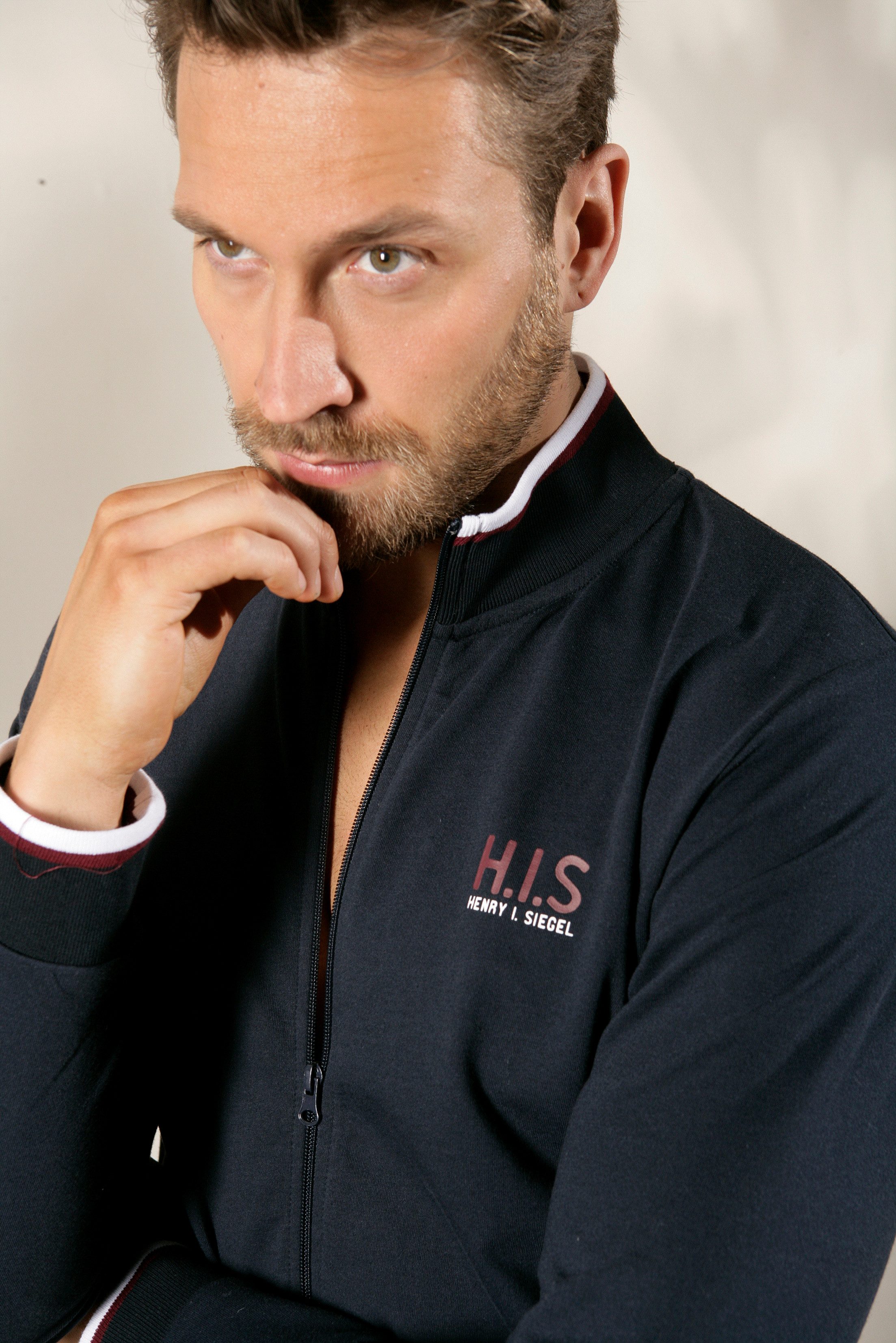 H.I.S Sweatjacke Stehkragen mit Streifen
