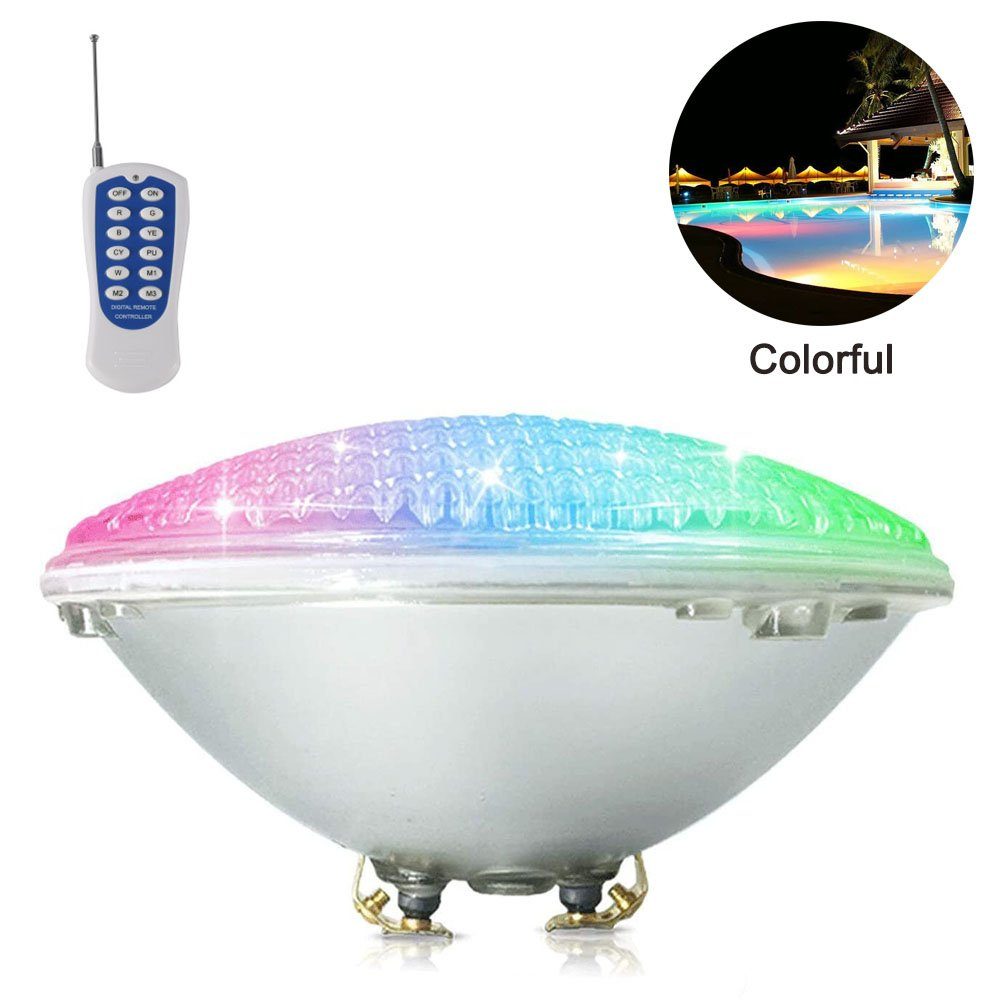 Mmgoqqt Pool-Lampe »LED Poolbeleuchtung, 18W PAR56 RGB Schwimmbadleuchte,  Unterwasserlicht mit Fernbedienung, Poolbeleuchtung, 12V AC/DC IP68  wasserdichte Poollampe«