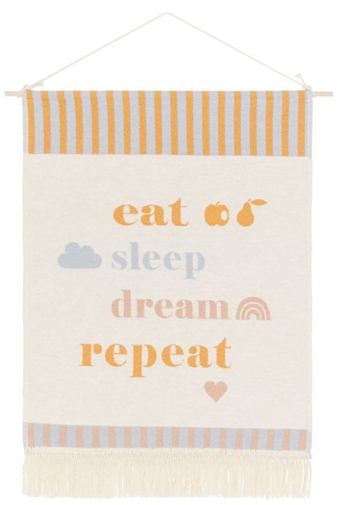 DAVID FUSSENEGGER Wandteppich Wandbehang Nova 'eat sleep...' 48 x 60 cm Rohweiß