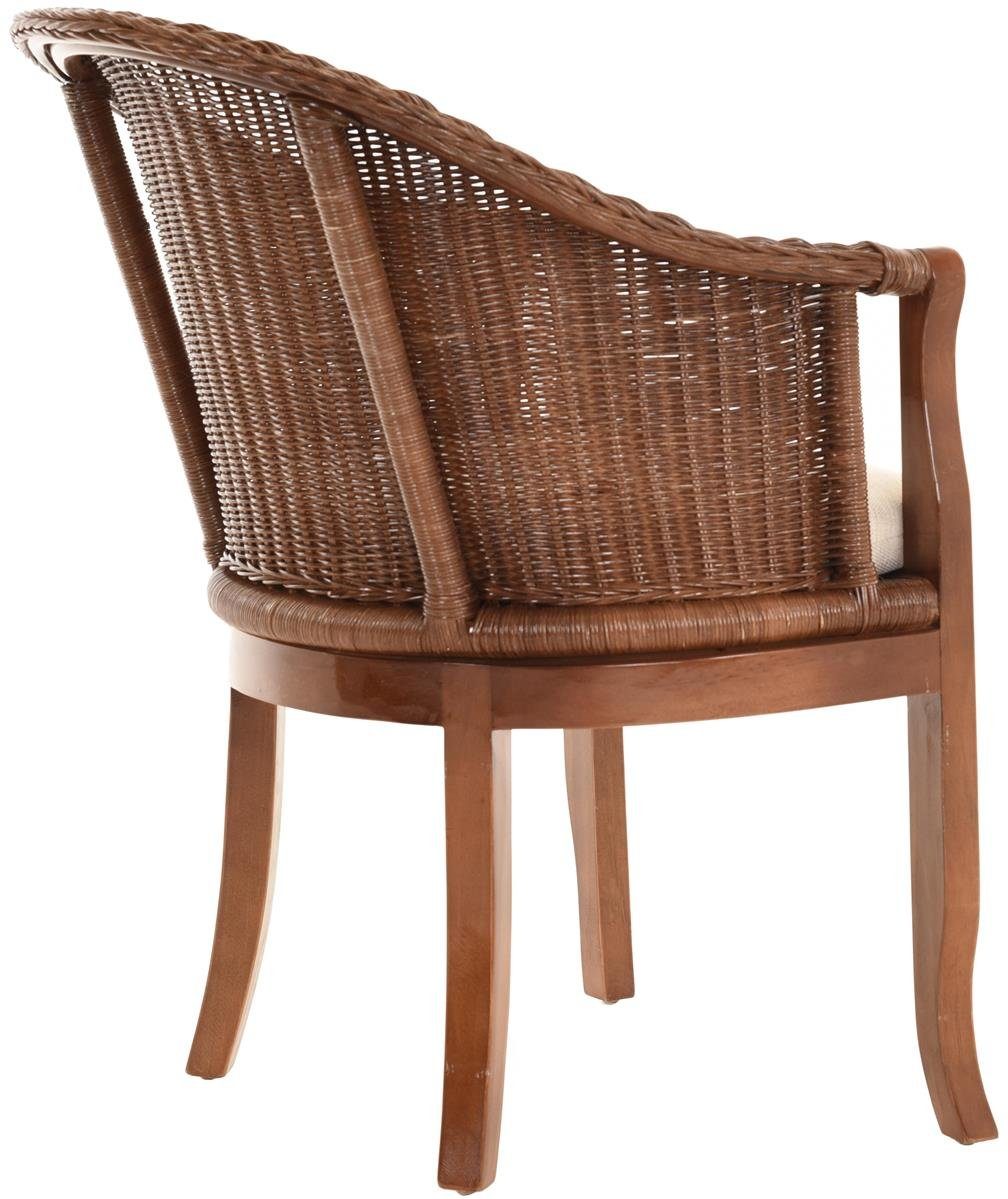 Krines Home Relaxsessel Rattan-Sessel mit Holzbeinen, Sessel aus echtem Rattan- mit Polster, Rattanstuhl – Bild 4 von 5