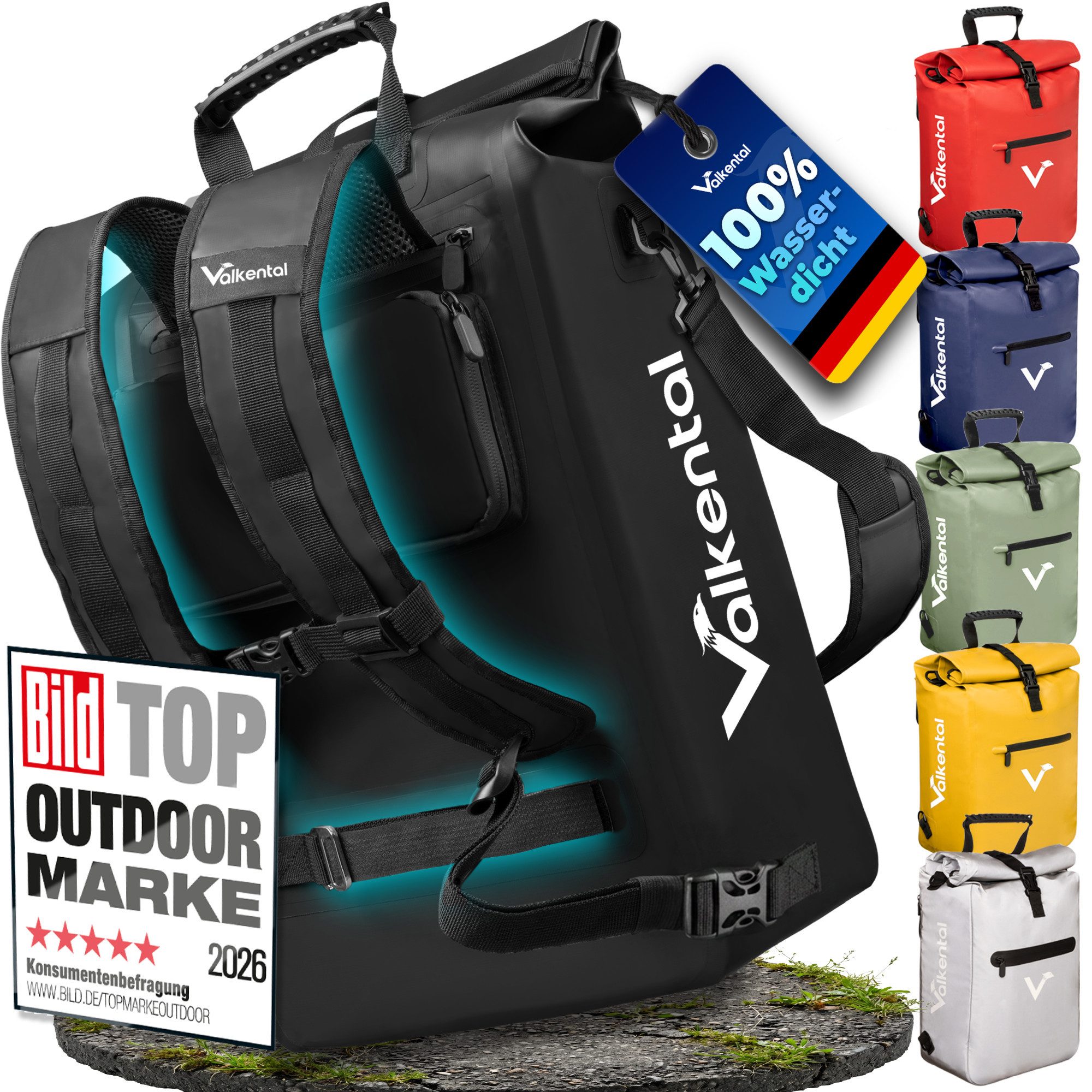 Valkental Fahrradtasche Gepäckträgertasche, Rucksack und Umhängetasche, 3in1 - wasserdicht & reflektierend 25 L