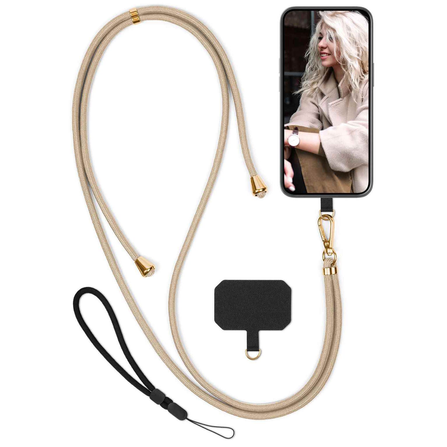 moex Handykette für Nokia Lumia 630 Handyband ohne Hülle Unleash Gold 4,5 Zoll, Umhängeband mit Karabiner Handy Kette zum Umhängen Band abnehmbar