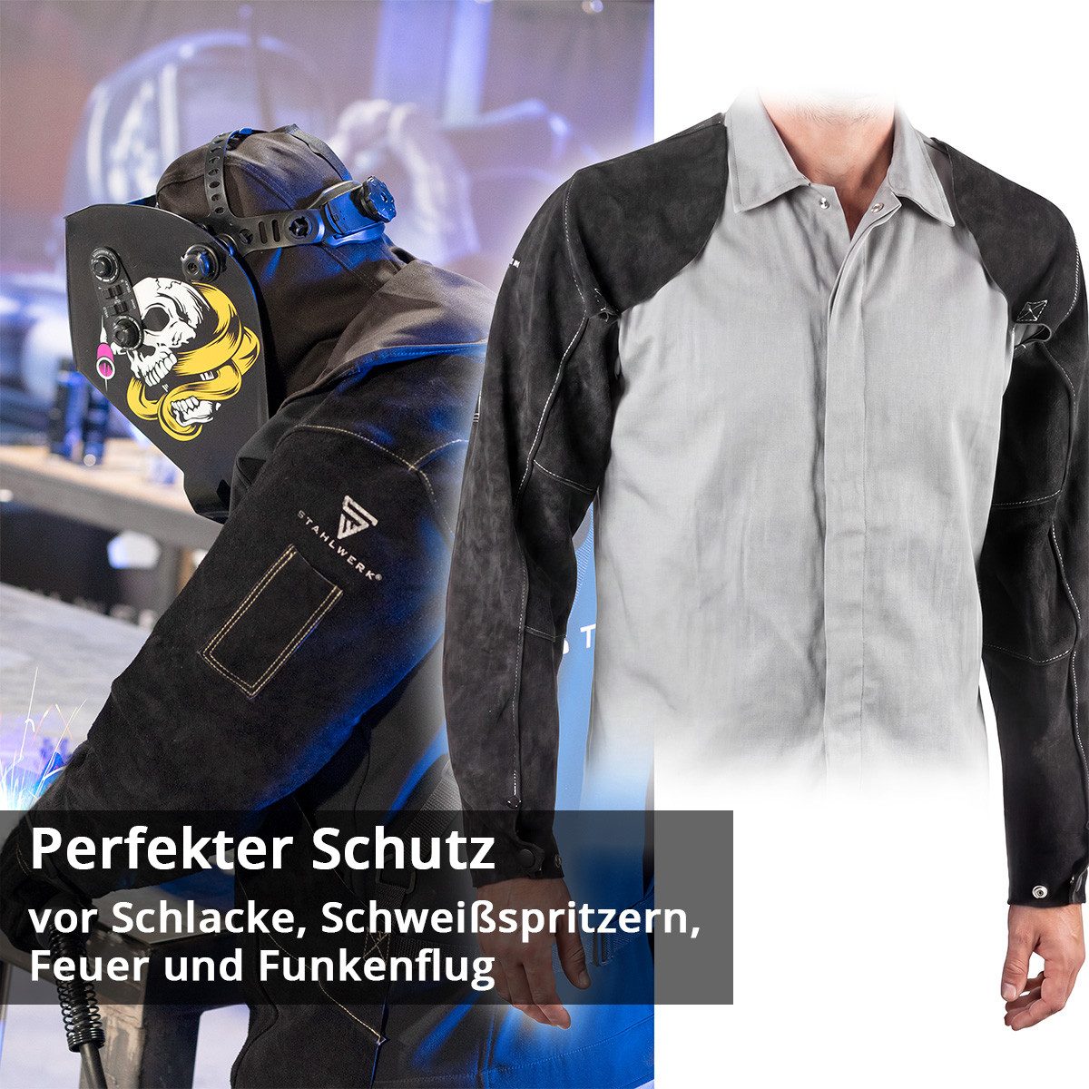 STAHLWERK Schweißerhandschuhe Schweißerärmel / Schweißerstulpen (Set, 1-St., Einzelartikel) feuerbeständig, schwer entflammbar