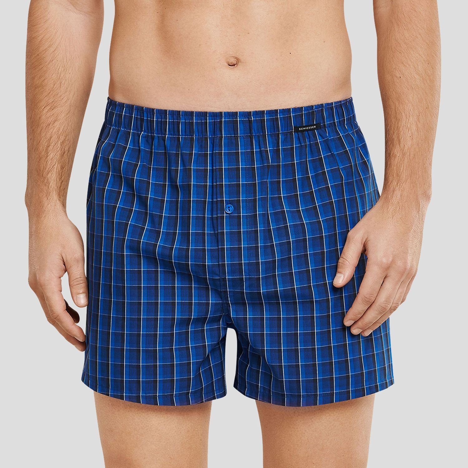 Schiesser Boxershorts 4er (4-St) Webboxer funktionaler mit Essentials Pack im Knopfleiste Blau