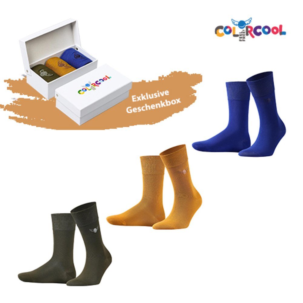 Colorcool Freizeitsocken (3 Paar) Socken einfarbig Mercerisiert Khaki Senf Sack