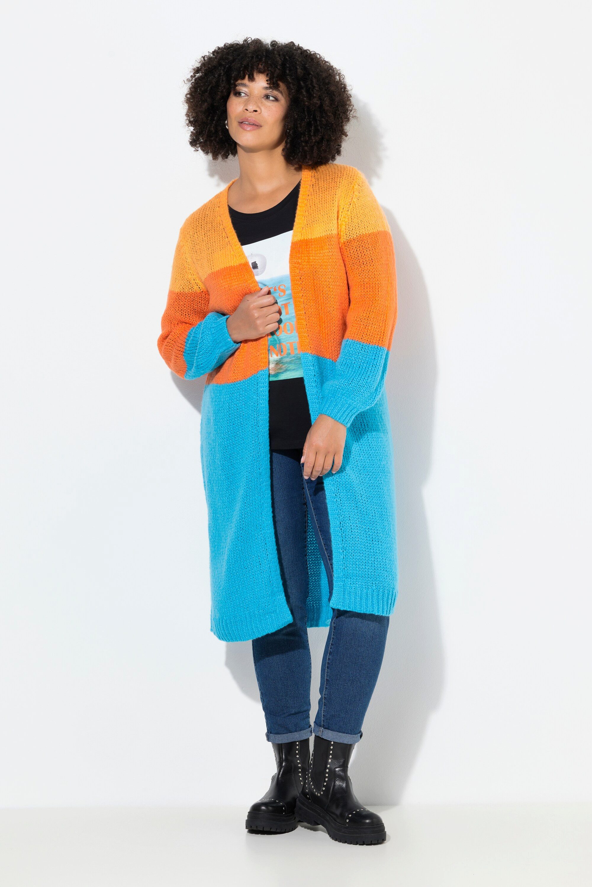 Strickjacke Strickjacke langer Straight Fit Blockstreifen