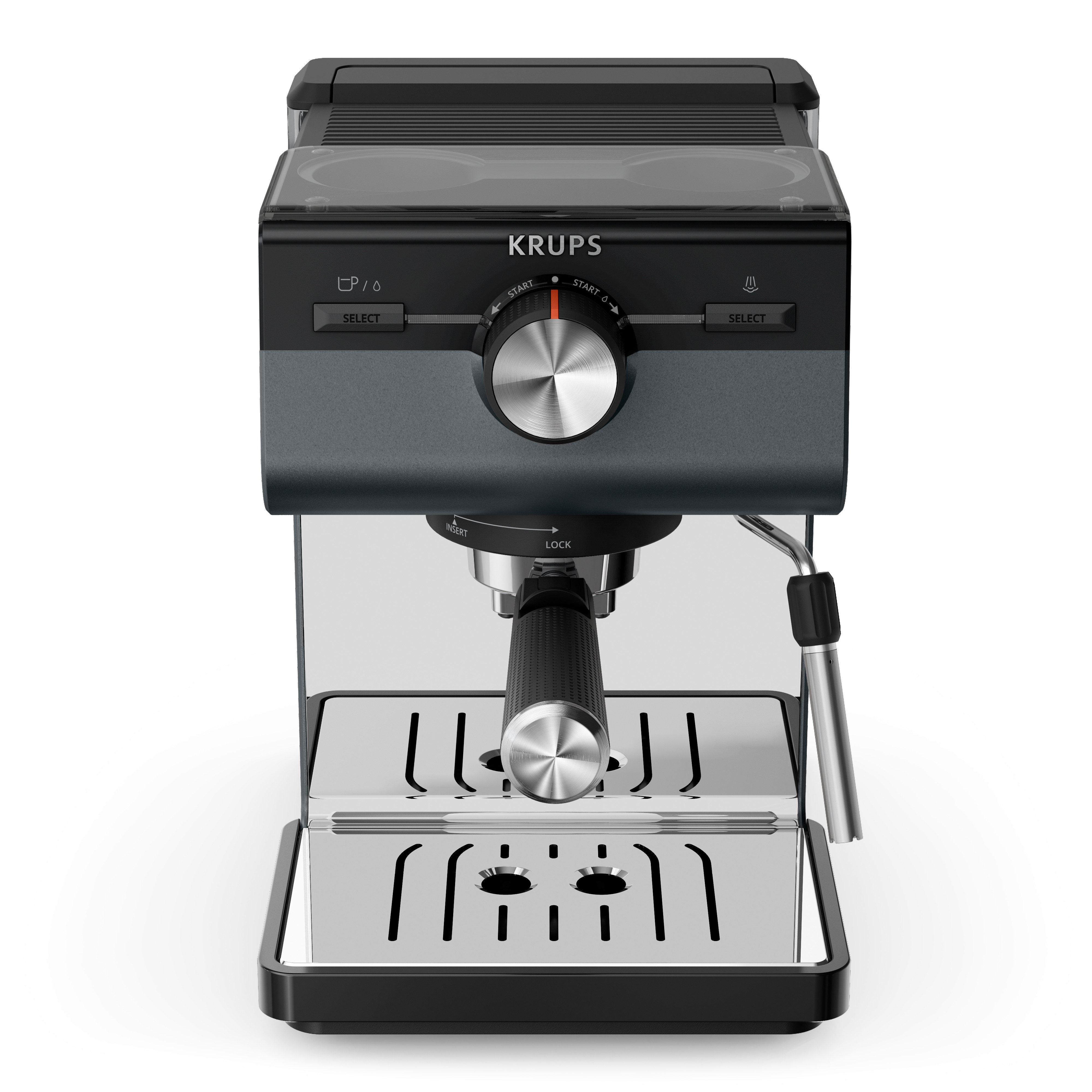 Krups Espressomaschine XP384G Authentic+, Siebträger, intuitives Bedienfeld, Milch-Aufschäumdüse, 3 Siebeinsätze