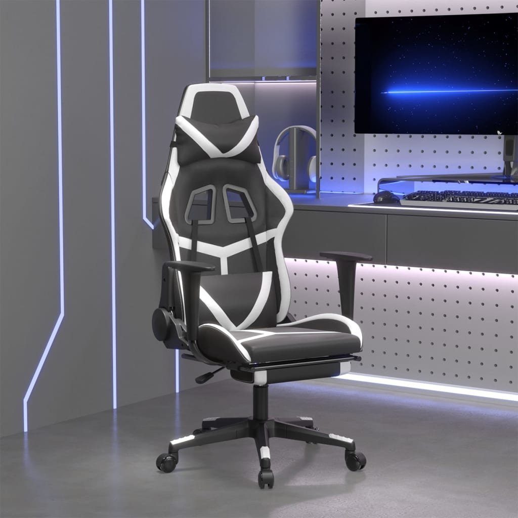 Verkaufsförderungsstrategie furnicato Gaming-Stuhl mit Massage Fußstütze (1 Kunstleder Schwarz Weiß & St) &