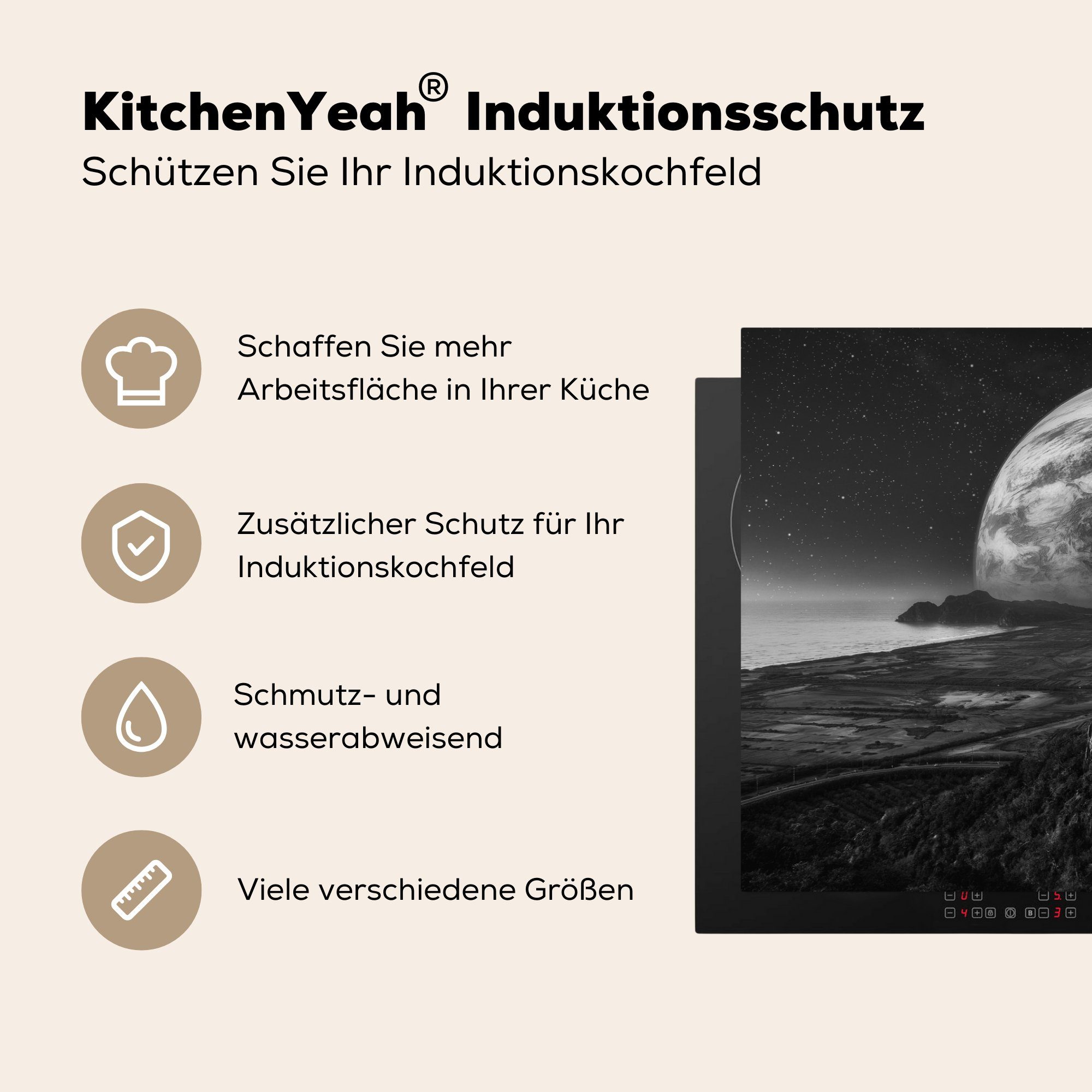 MuchoWow Herdblende-/Abdeckplatte Planeten - - Induktionskochfeld (1 Schutz Sterne, 81x52 Vinyl, Berge die küche, für cm, Ceranfeldabdeckung tlg)