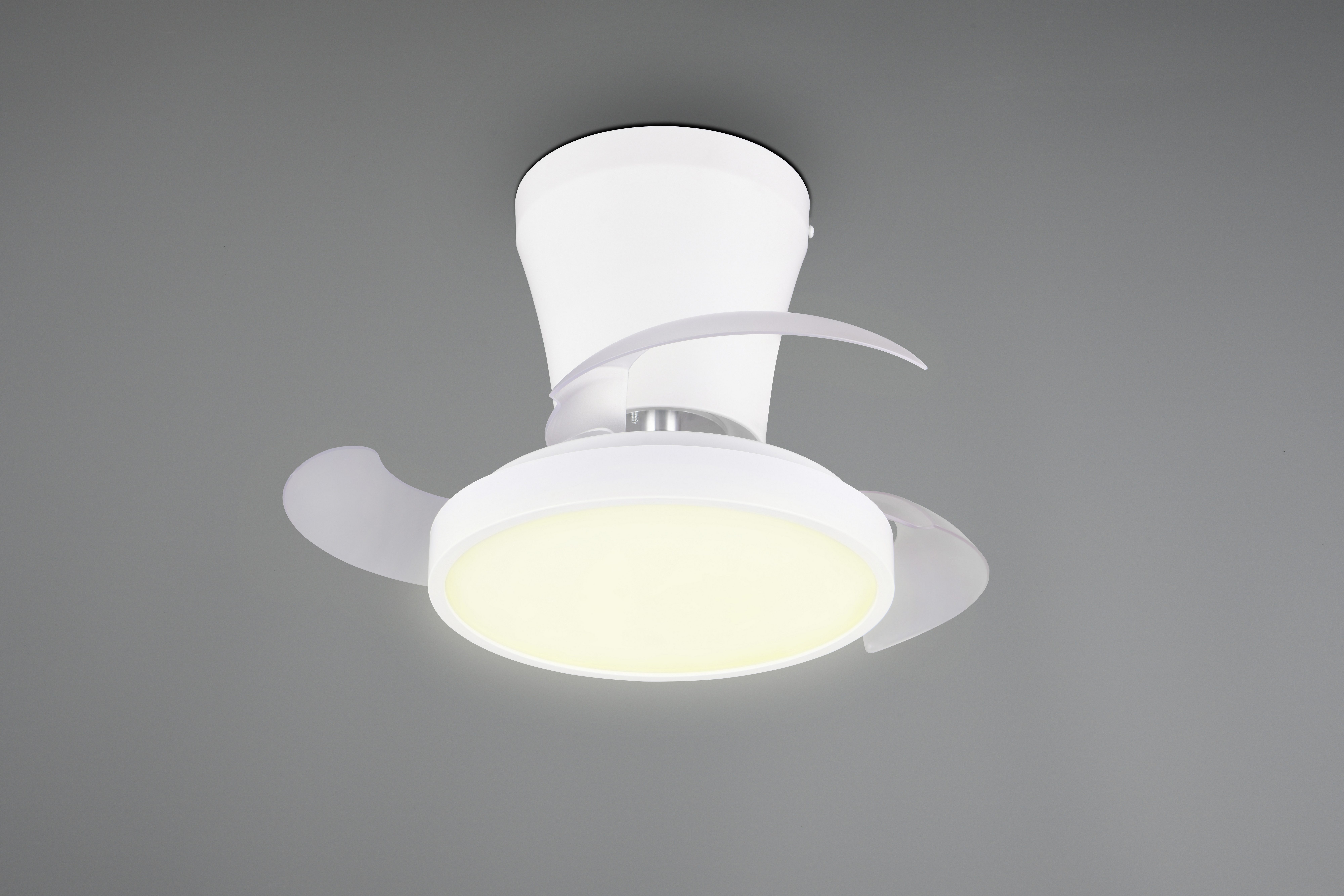Reality Leuchten LED Deckenleuchte MOSS mit Ventilator, Deckenventilator mit ausklappbaren Flügeln 10W, CCT - über Fernbedienung, Dimmfunktion, Memoryfunktion, Timerfunktion, Ventilatorfunktion, getrennt schaltbar, LED fest integriert, Farbwechsler, warmweiß - kaltweiß, Ø 22 - 41 cm (aufgeklappt), 6 Stufen, LED 13W CCT dimmbar Timer Fernb.