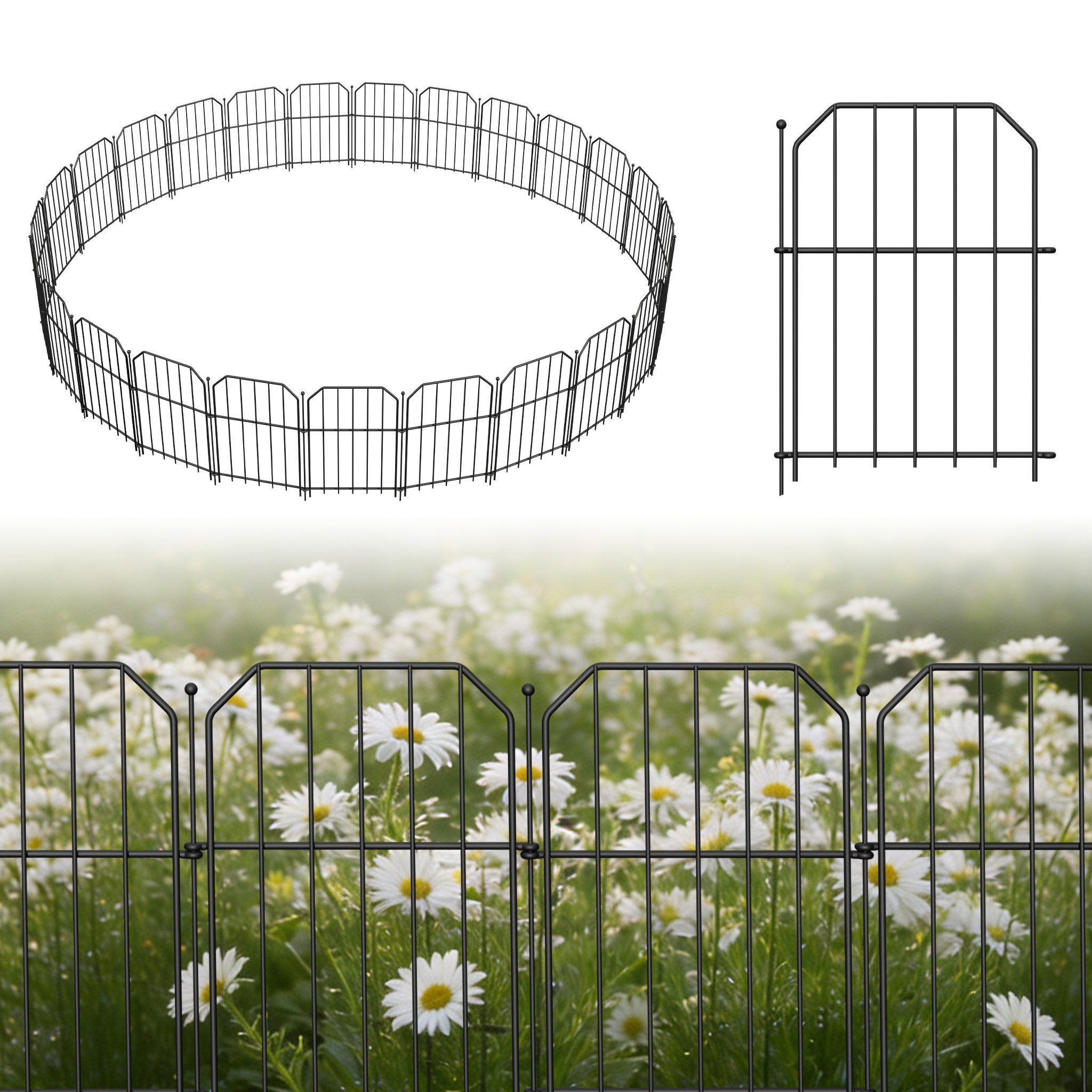 FIVMEN Gartenzaun Tierbarriere Zaun aus Metall Dekorativer Hundezaun Outdoor Tier, (2,8 m (10 Stück) / 7 m (25 Stück), Barriere für Tierbarriere Balkon 40 x 28cm (Schrägwinklig)