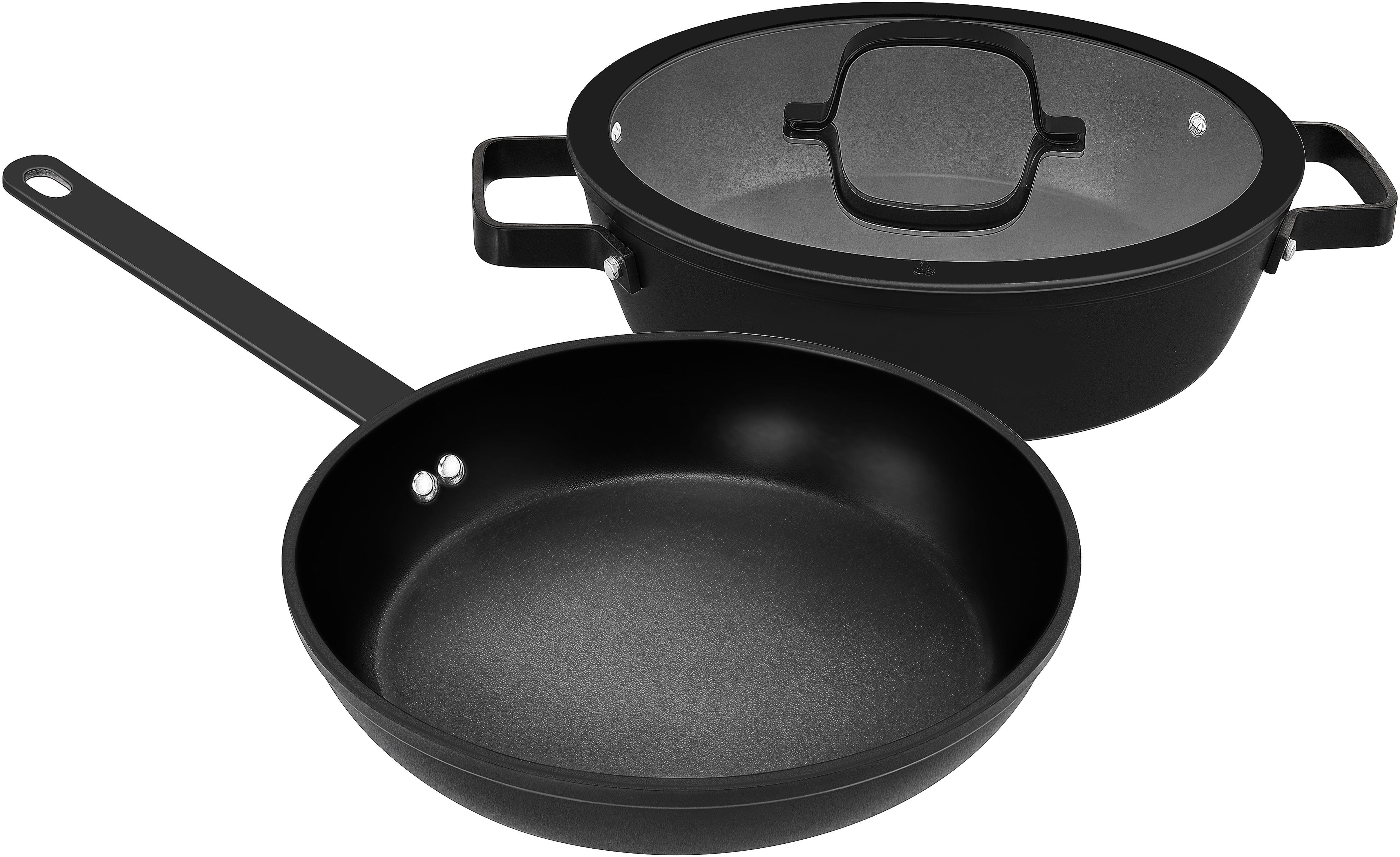 Hanseatic Pfannen-Set ALU PRO, Aluminium (Set, 3-tlg., 1x Pfanne 24 cm, 1x Servierpfanne 28 cm mit Deckel), Profi Pfannen mit Antihaftbeschichtung, für alle Herdarten, Induktion