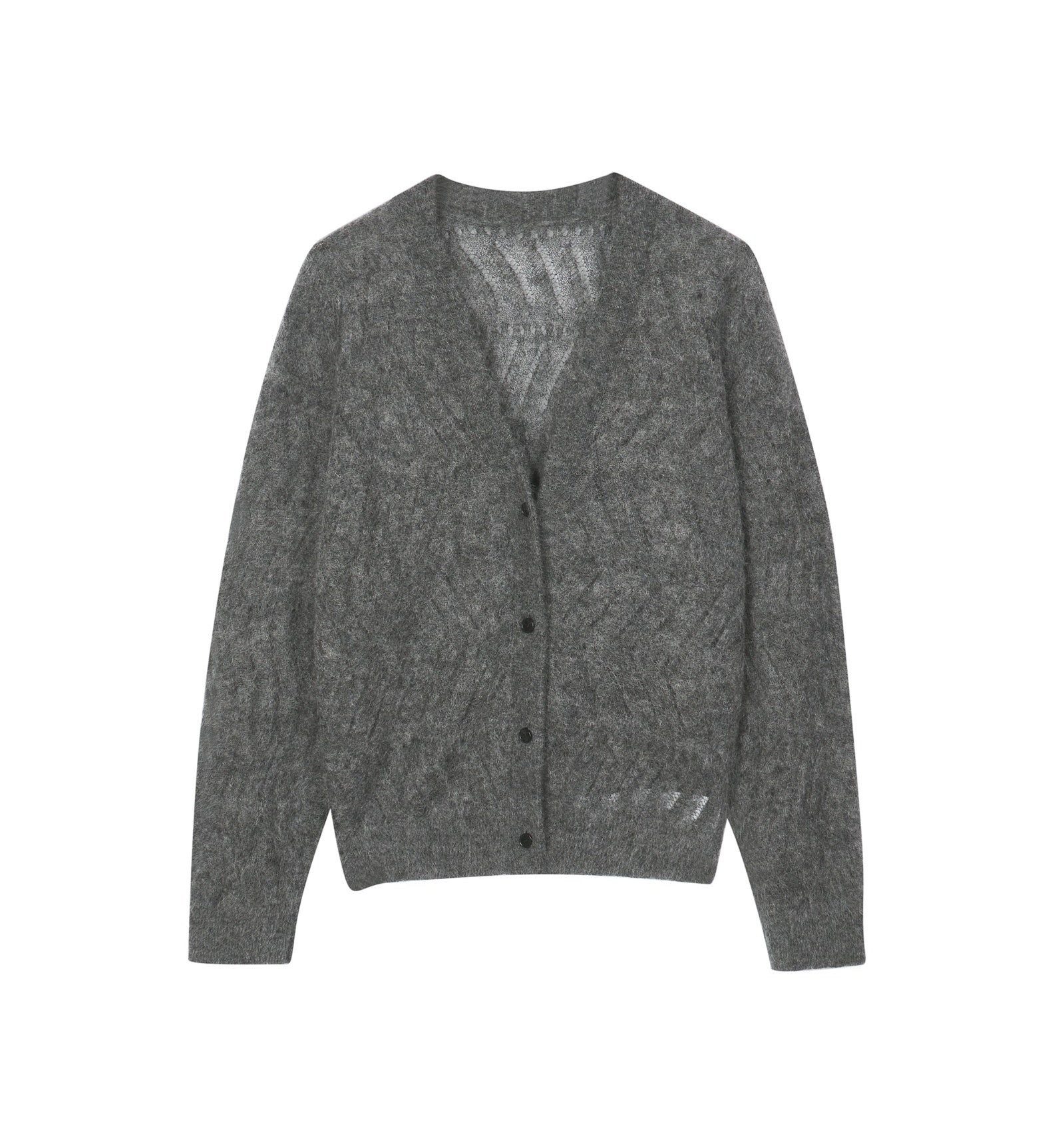 LESS Damen Loose Cardigan mit Zickzack Strick und Pilling Effekt Grau