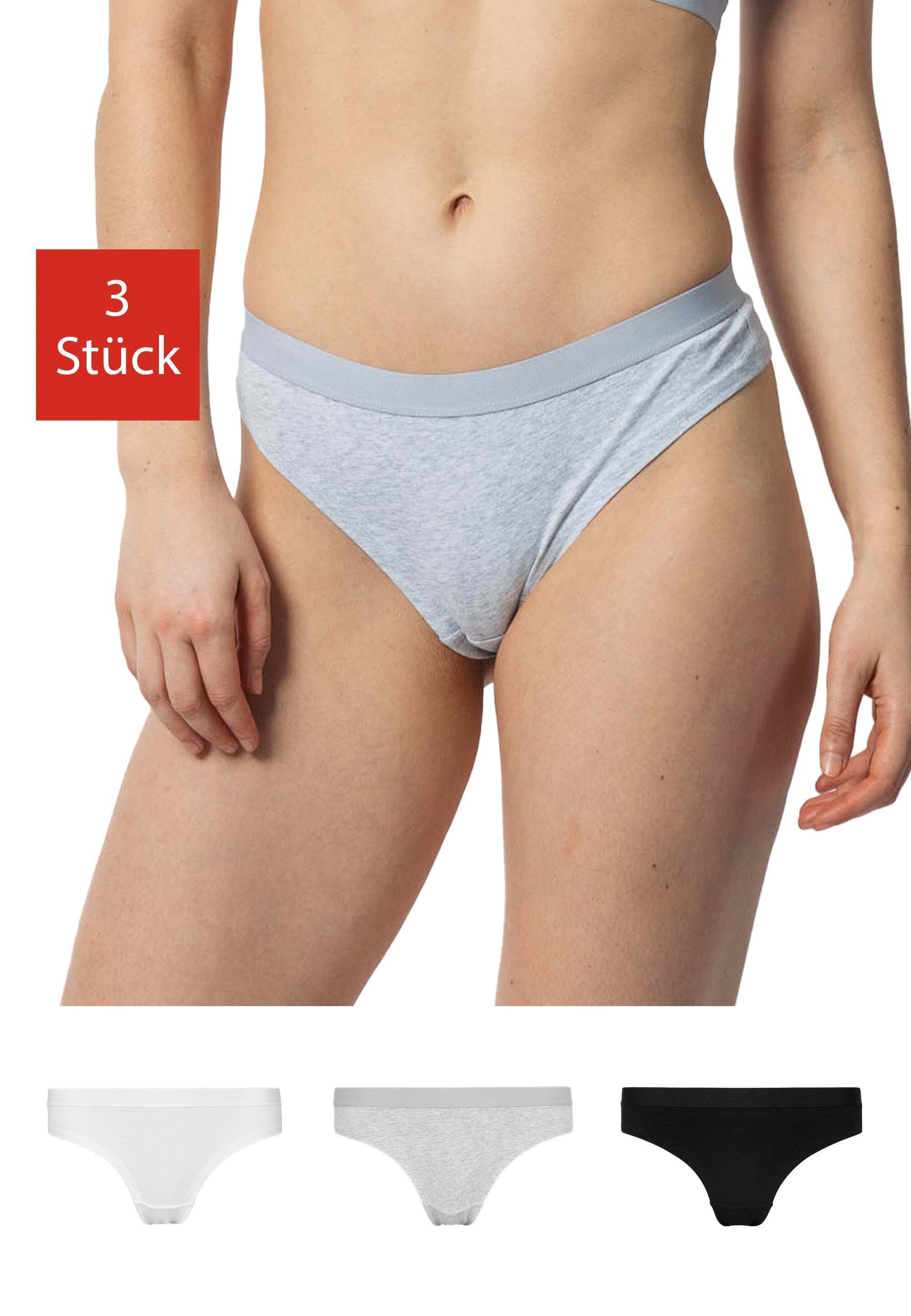 SNOCKS Brasilslip Unterwäsche Damen Brazilian Slip Unterhosen (3-St) aus Bio-Baumwolle mit Gummibund Mix (Weiß/Hellgrau/Schwarz)