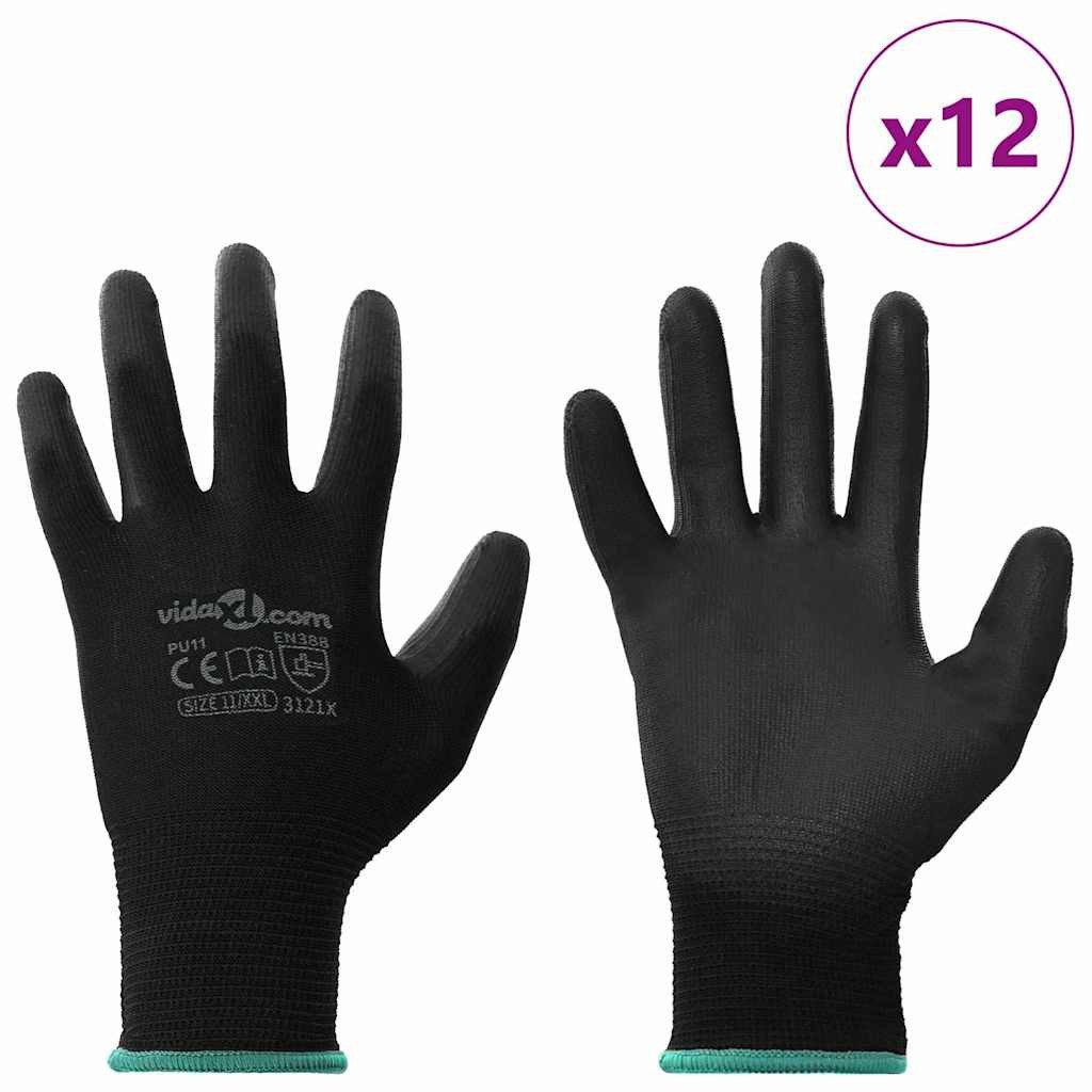 vidaXL Arbeitshandschuh-Set Arbeitshandschuhe 12 Stk. Schwarz 11 / XXL Polyester (12-St)