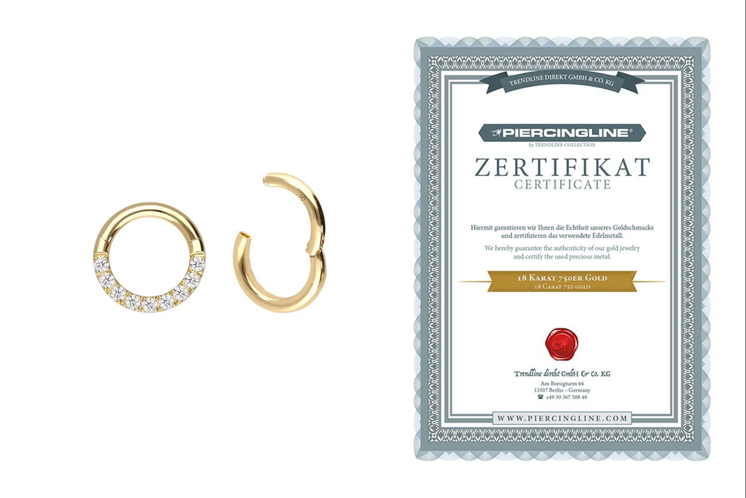 PIERCINGLINE Nasenpiercing 18 Karat Gold Segmentring Clicker EINGEFASSTE MO günstig online kaufen