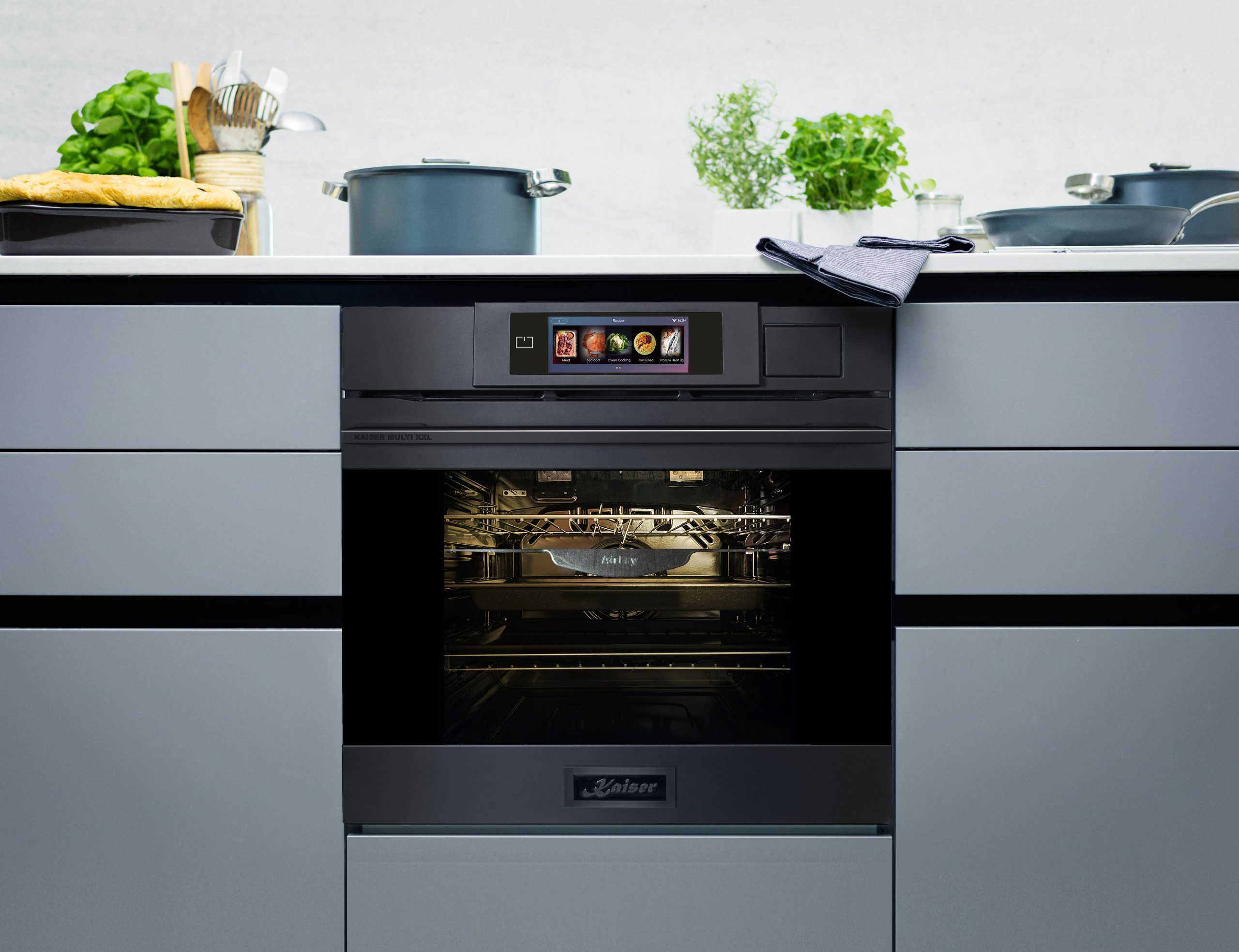 Kaiser Küchengeräte Backofen-Set Herd Set Autark Einbaubackofen XXL Multi 37,Multifunktions-Elektro-Dampfbackofen mit Dampfreinigung, 60 cm+Induktionskochfeld 60 cms • TFT Display 4 Induktions-Kochzonen (Booster) davon 2 FlexInduktions-Zonen +Dunstabzugshaube 60cm 1250m³/h Schwarz matt EH 6341+KCT 6140 FI+AT 6455 s, mit 1-fach-Teleskopauszug