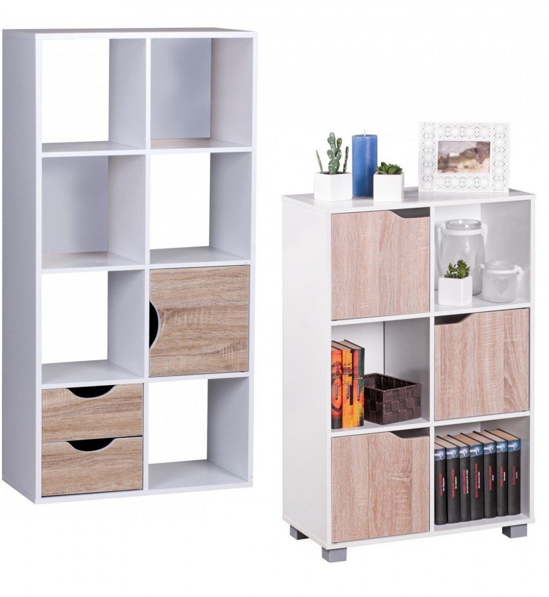 / 60x90x30 Eiche Regal Fächer Standregal Flurregal Weiß Freistehend mit 6 cm, FINEBUY SuVa3672_1, Türen, Bücherregal, Sonoma