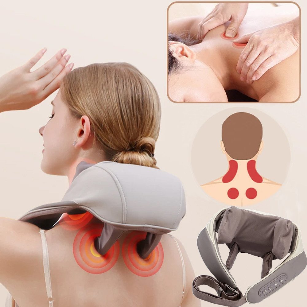 LETGOSPT Nacken-Massagegerät mit Wärmefunktion, Nackenmassage, Rückenmassage, Massagegerät, Kabelloses Shiatsu 6D Massagegerät für Nacken, Beine, Schulter