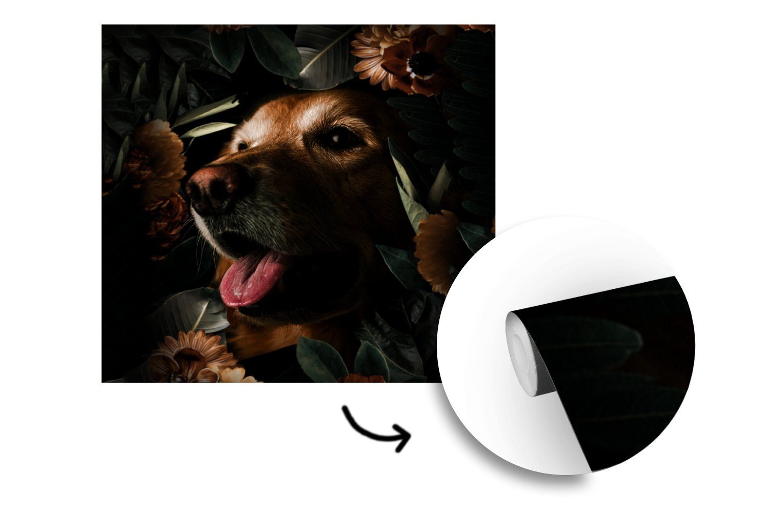 Fototapete für Hund Schlafzimmer, (5 MuchoWow oder Vinyl bedruckt, Botanisch, Wandtapete Blumen Wohnzimmer - Tapete Matt, St), -