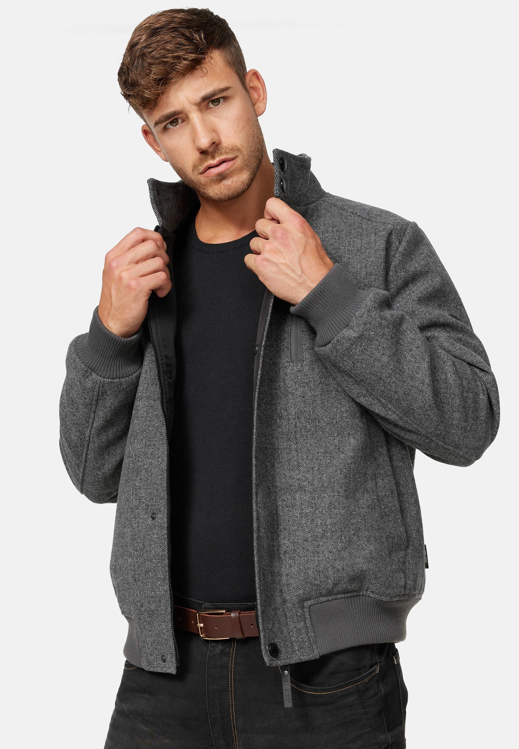 Grey Mini Bomberjacke Herringbone Indicode Bob