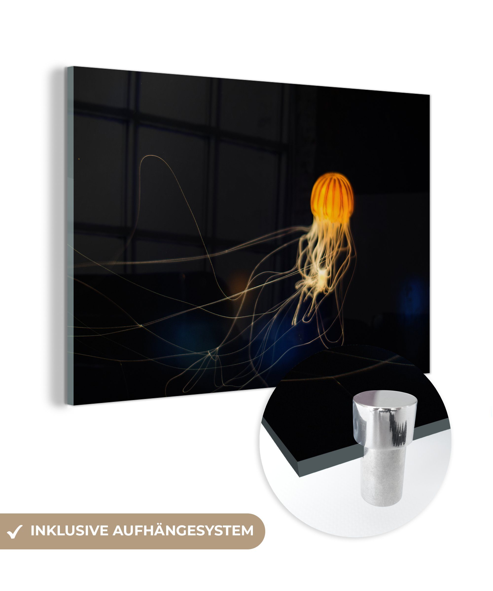 MuchoWow Acrylglasbild Qualle - Gelb - Wasser, (1 St), Acrylglasbilder Wohnzimmer & Schlafzimmer