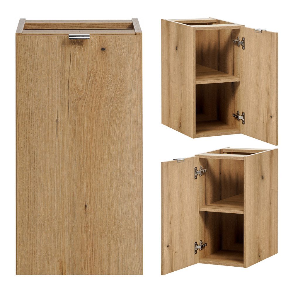 Lomadox Badkommode NEWPORT-56-OAK, 30cm, in Eiche, Metallgriffe Chrom glänzend