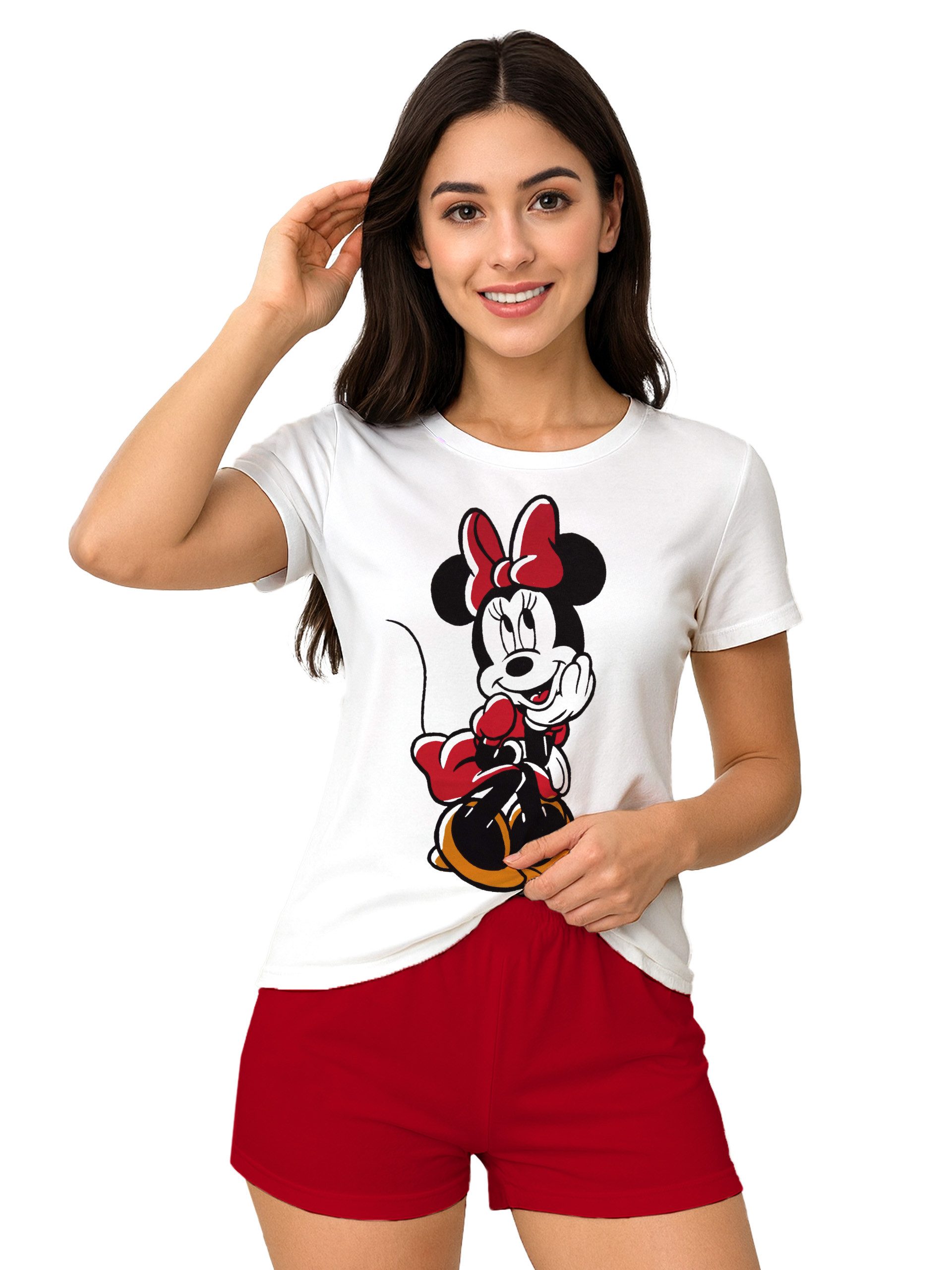 United Labels® Schlafanzug Disney Minnie Mouse Schlafanzug Pyjama Kurzarm Oberteil mit Shorts