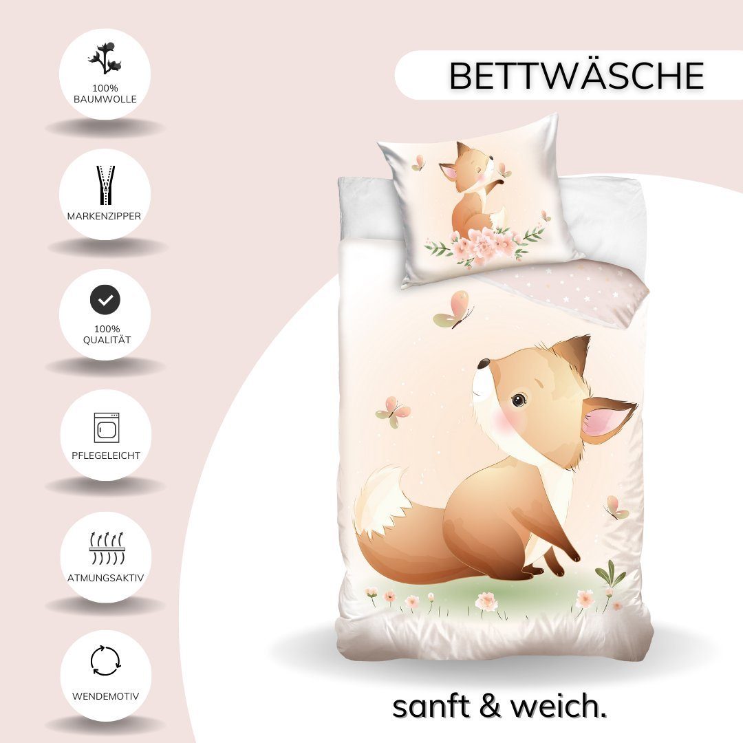 MTOnlinehandel Kinderbettwäsche Fuchs, Blumen & Sterne günstig online kaufen