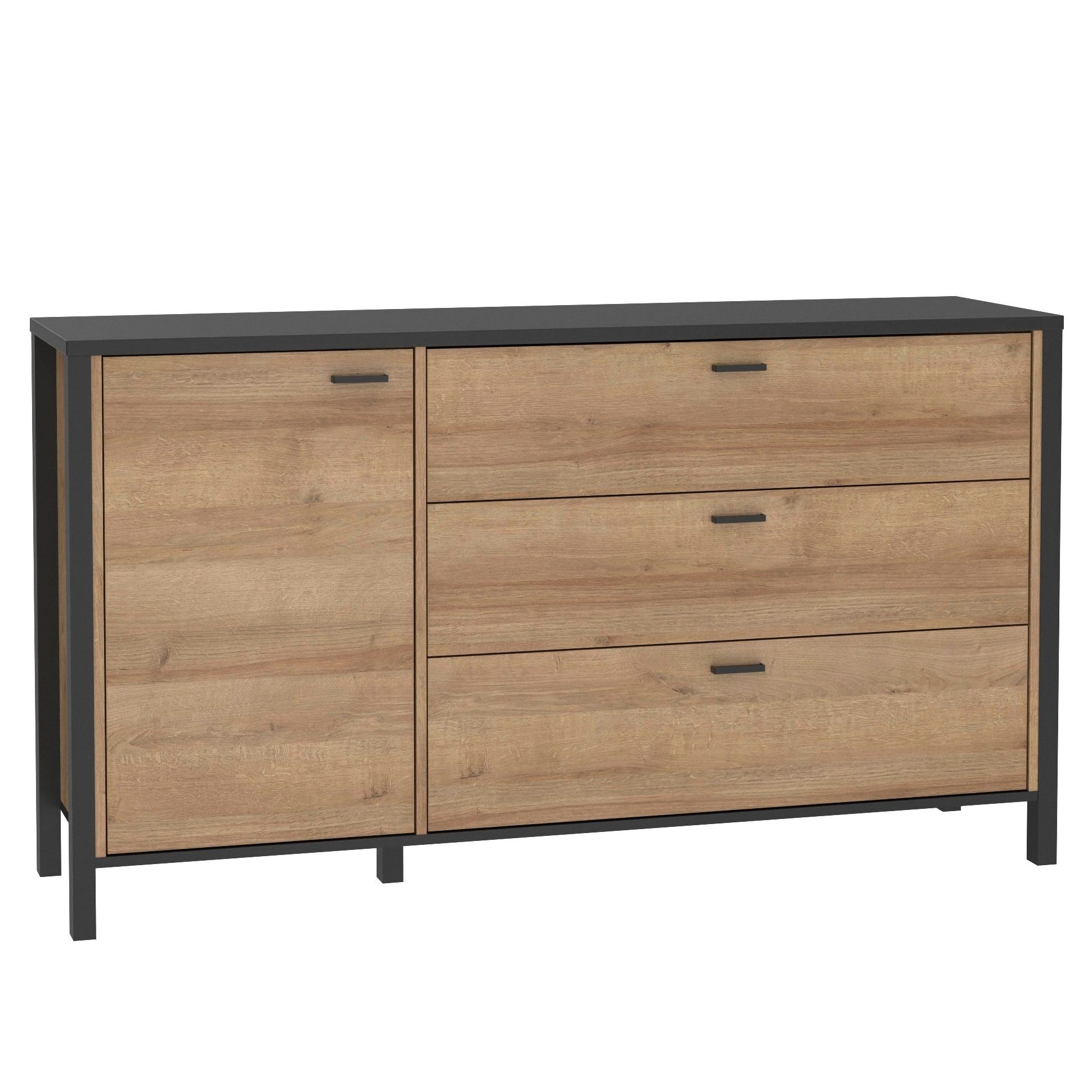 Newroom Sideboard Onate, Sideboard Schwarz und Riviere Eiche Modern Sideboard Highboard