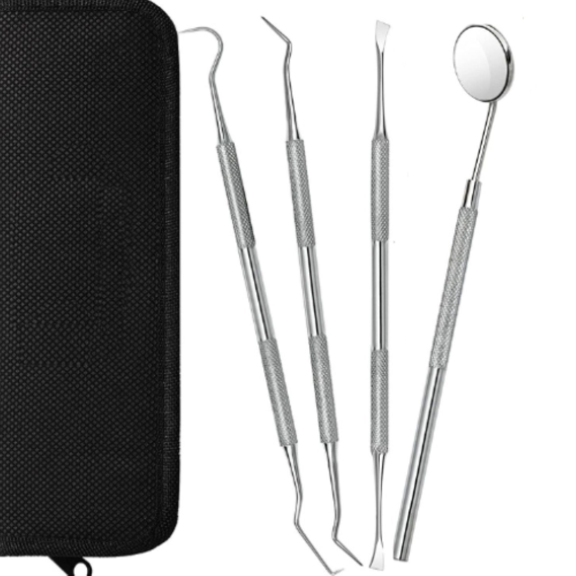 Montegoni Zahnpflege-Set 4er Set für Zahnreinigung Zahnsteinentferner aus Hochwertige Edelstahl, Zahnpflege Set für den Heimgebrauch – Persönliche und Haustier-Mundhygiene, 4-tlg., 4er Set Zahnsteinentferner, Effektive Zahnreinigung & Zahnpflege